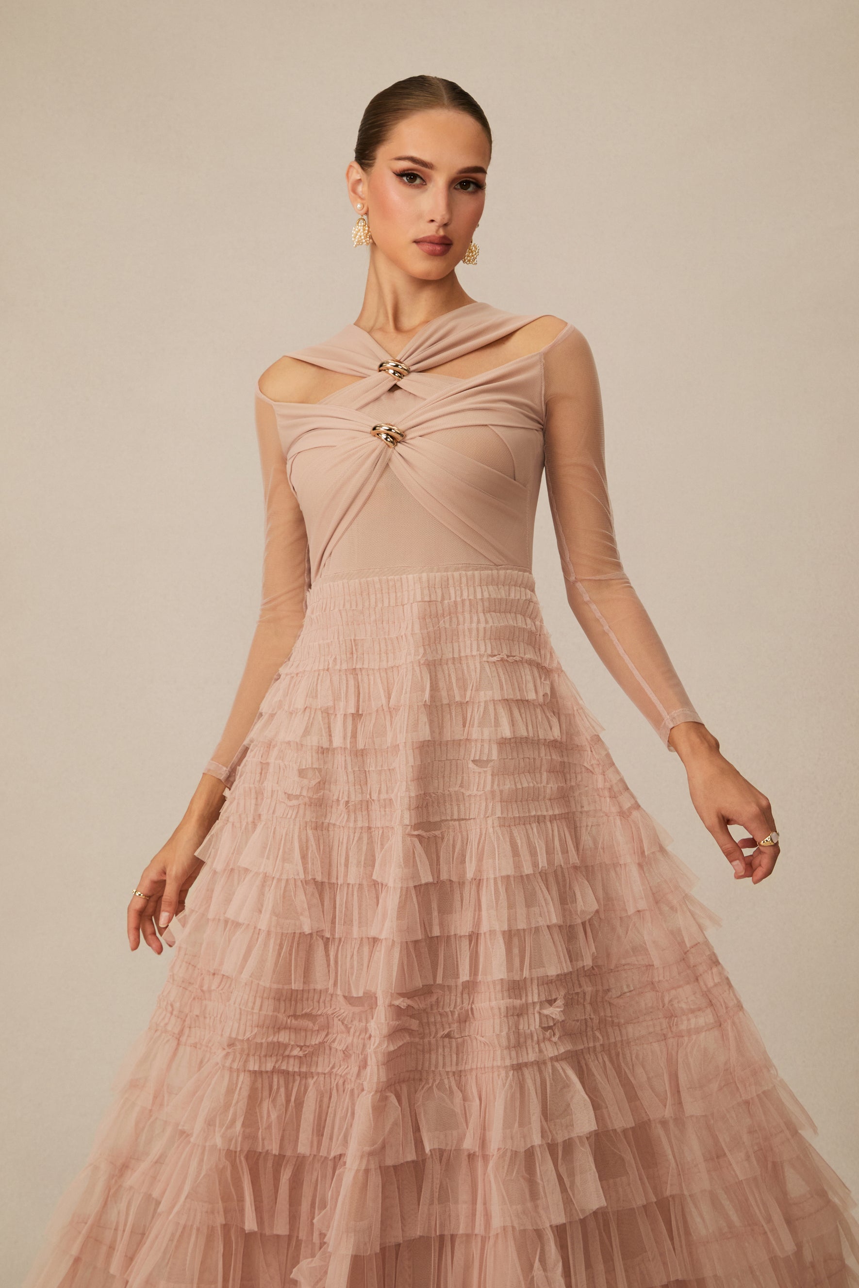 Exceptional Moments Apricot Layered Ruffle Maxi Dress