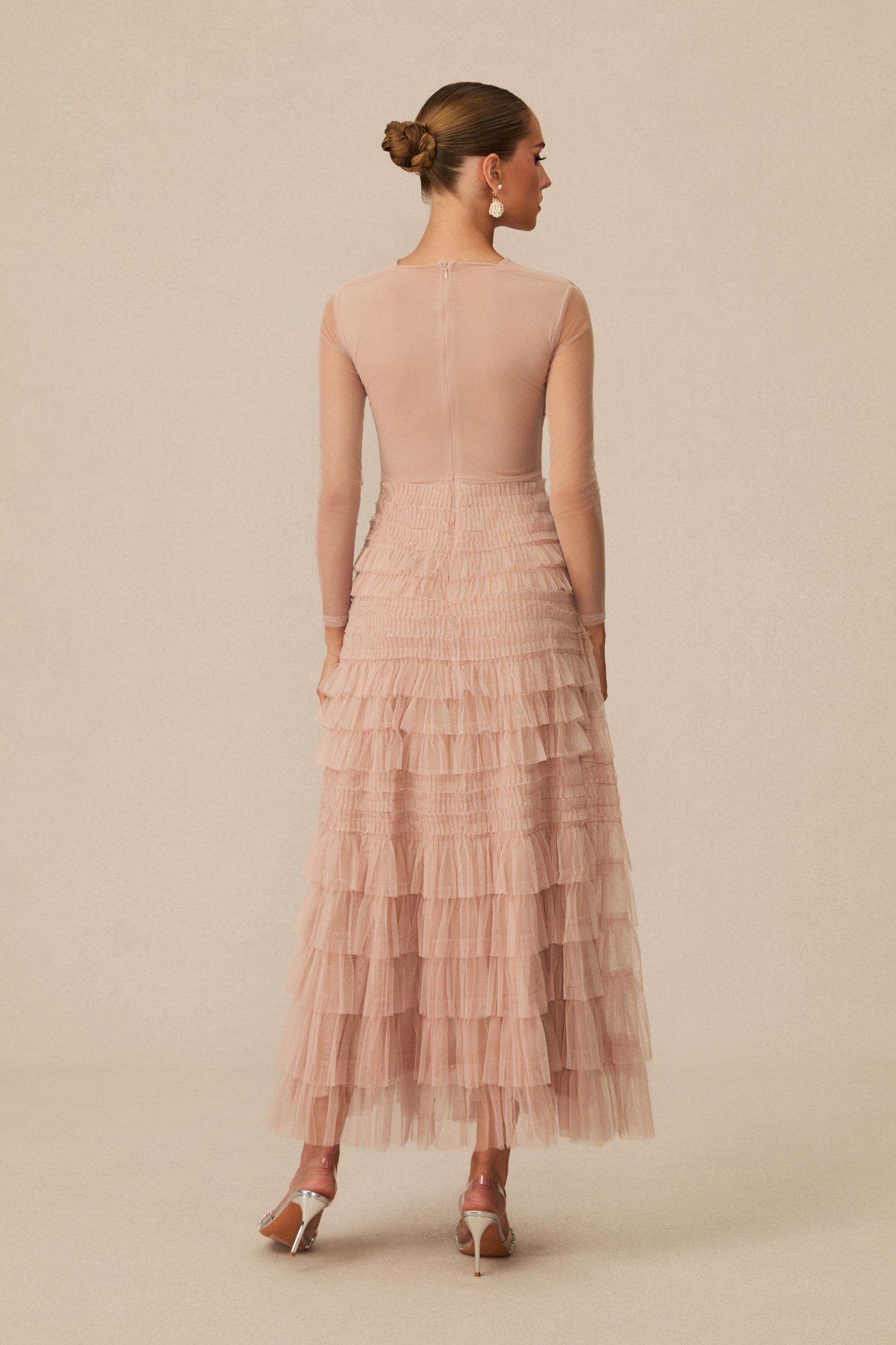 Exceptional Moments Apricot Layered Ruffle Maxi Dress