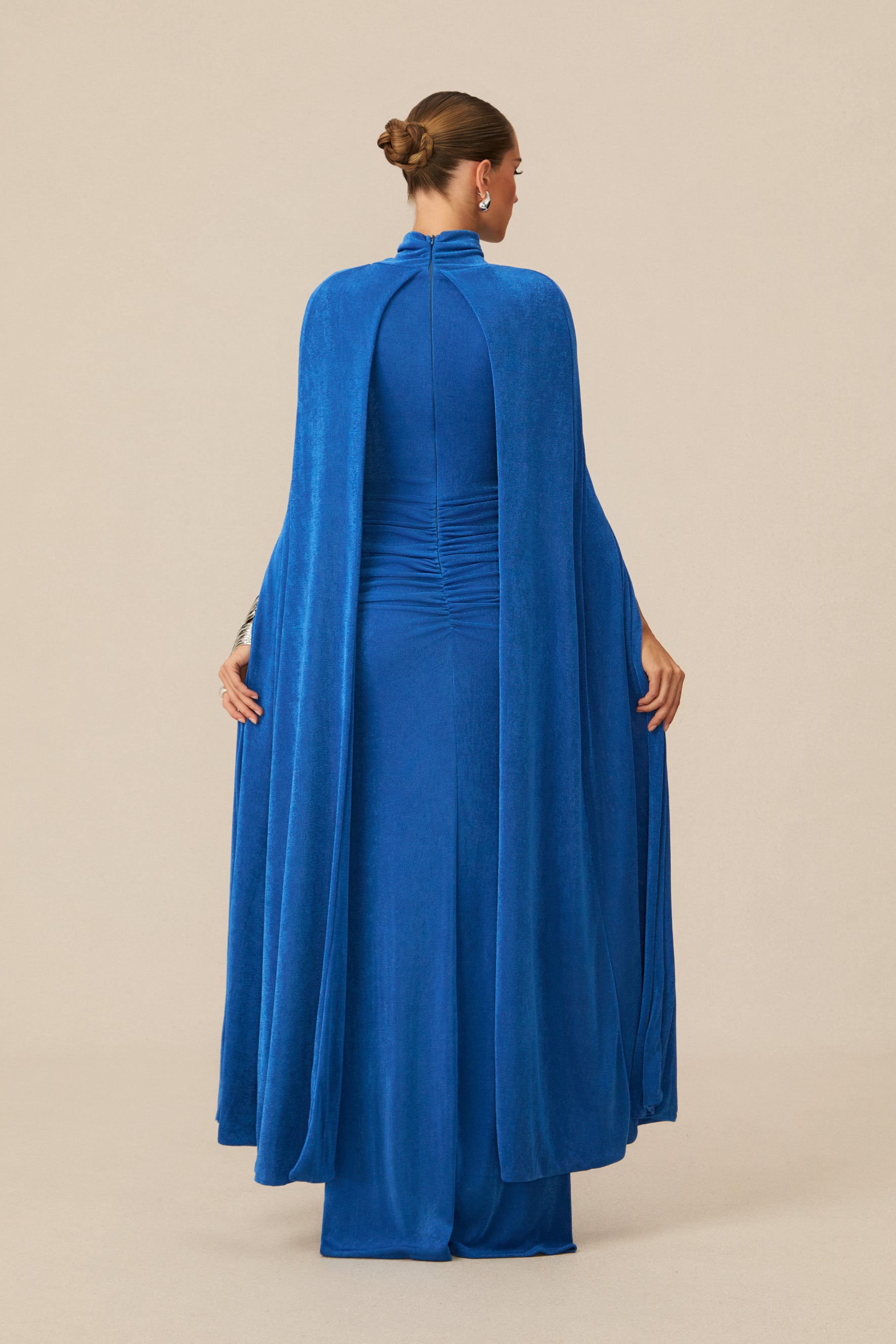 Dramatic Stunner Blue Maxi Dress With Cape Sleeves