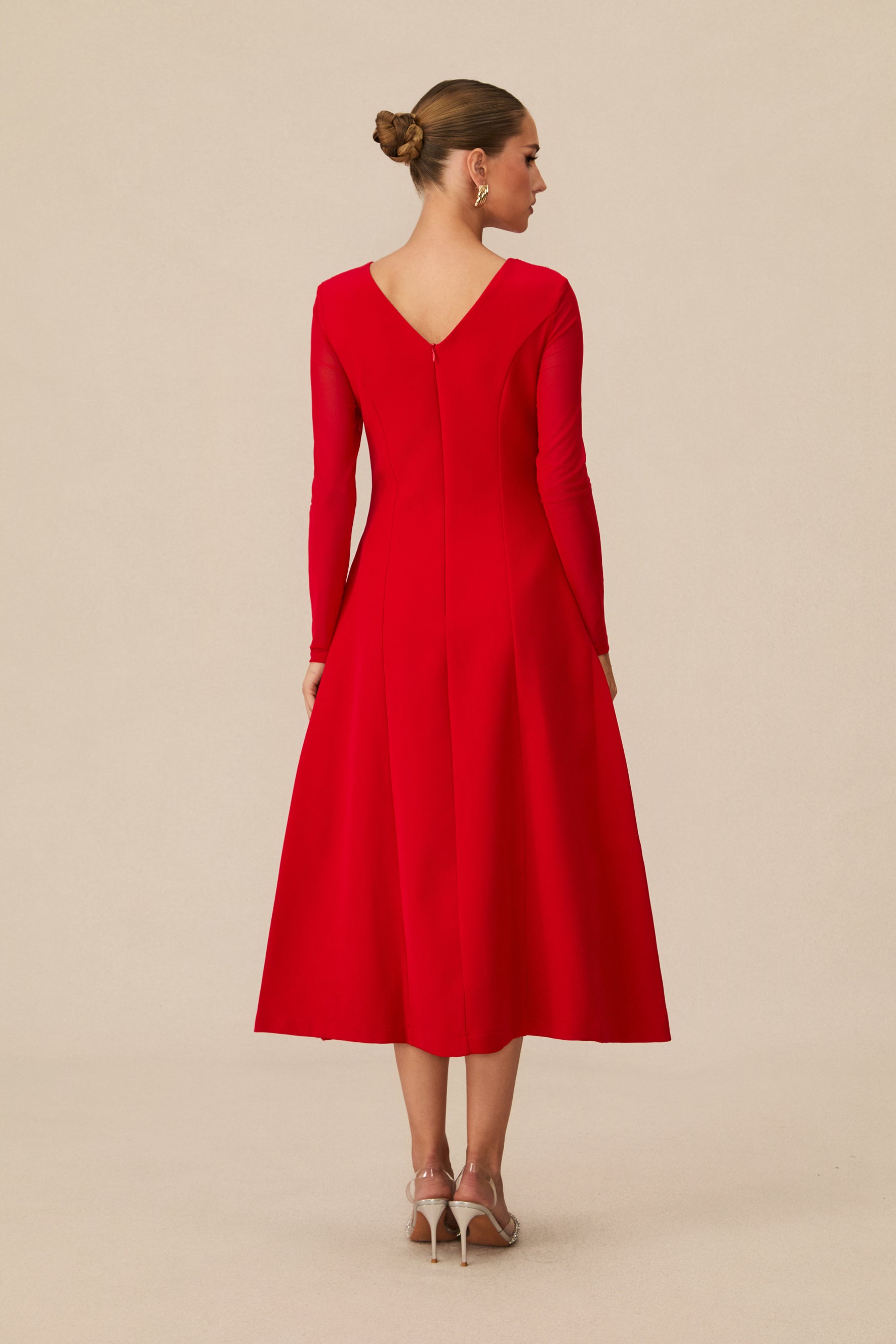 Striking Red Midi Dress With Twisted Front