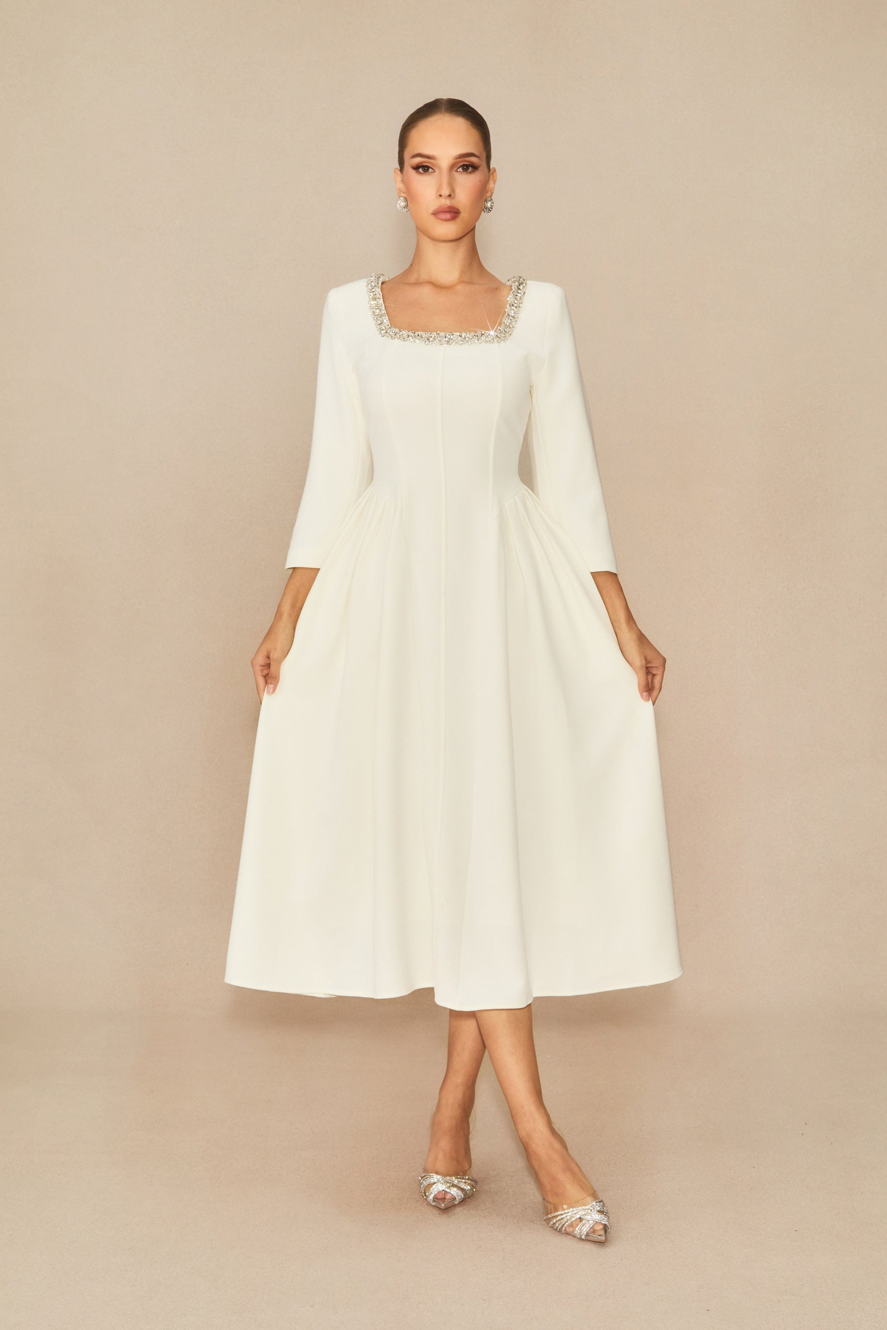 Moment Maker White Crystal Embellished Midi Dress