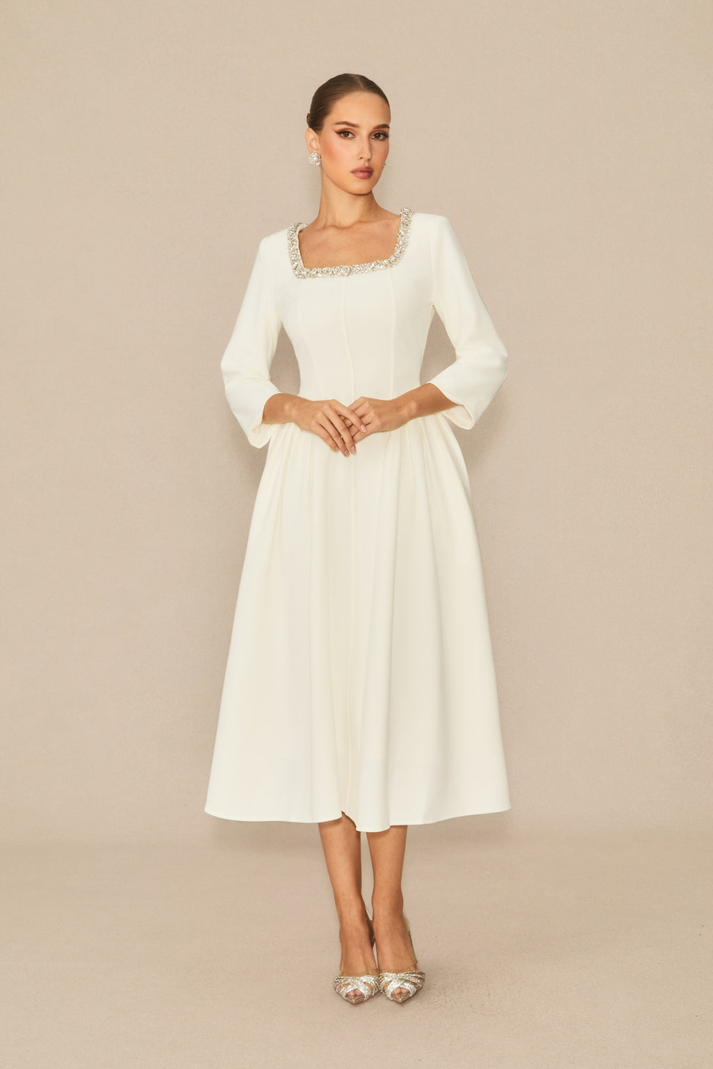 Moment Maker White Crystal Embellished Midi Dress