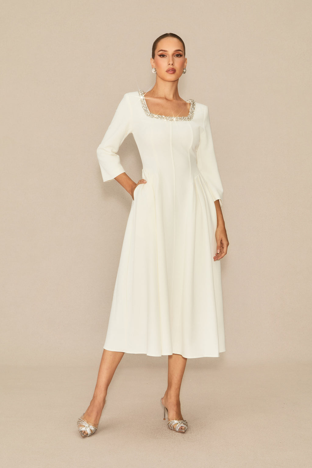 Moment Maker White Crystal Embellished Midi Dress
