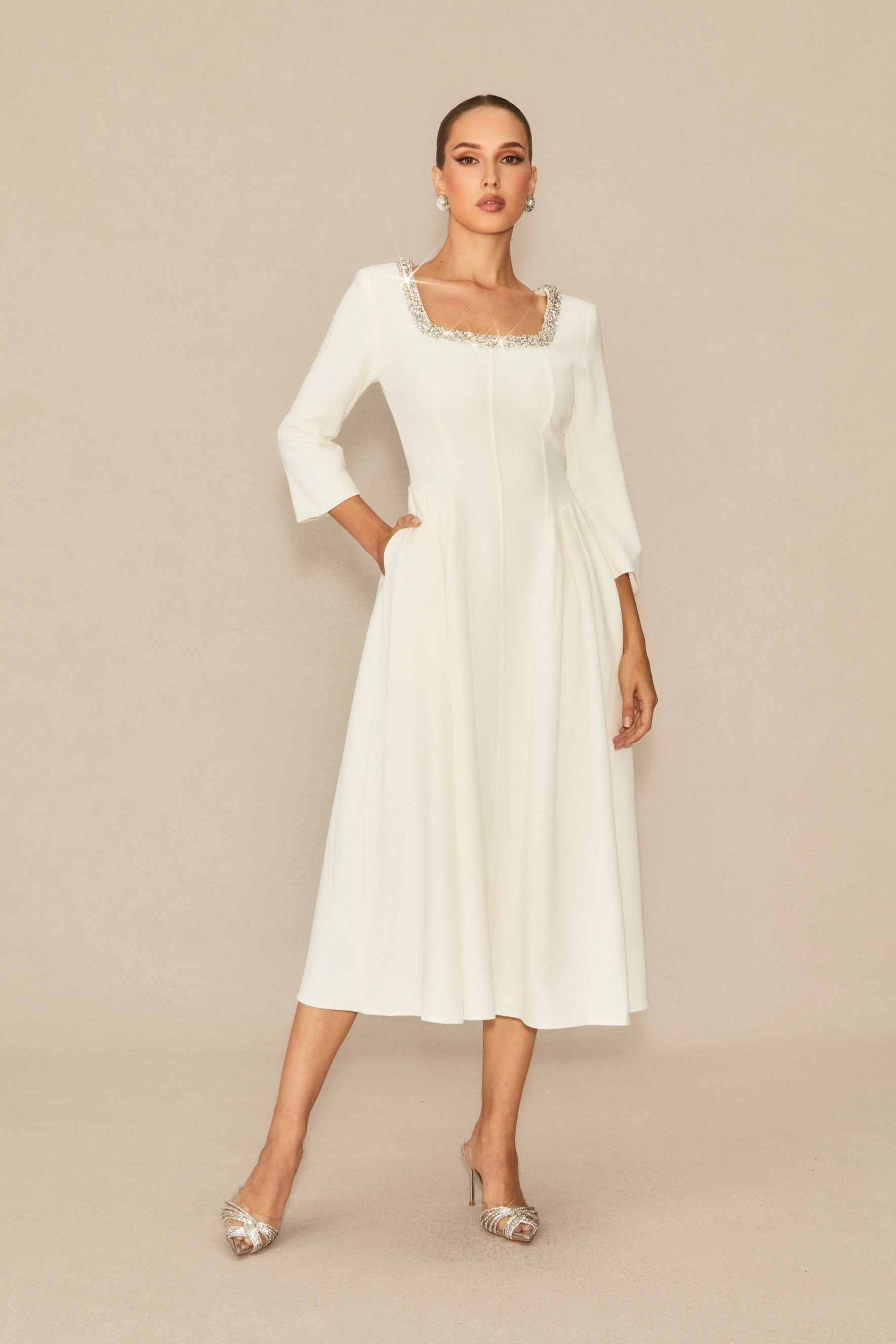 Moment Maker White Crystal Embellished Midi Dress