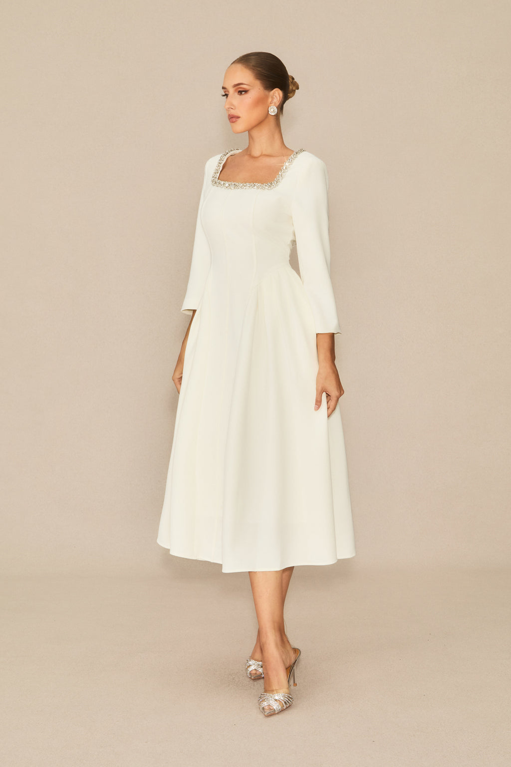 Moment Maker White Crystal Embellished Midi Dress