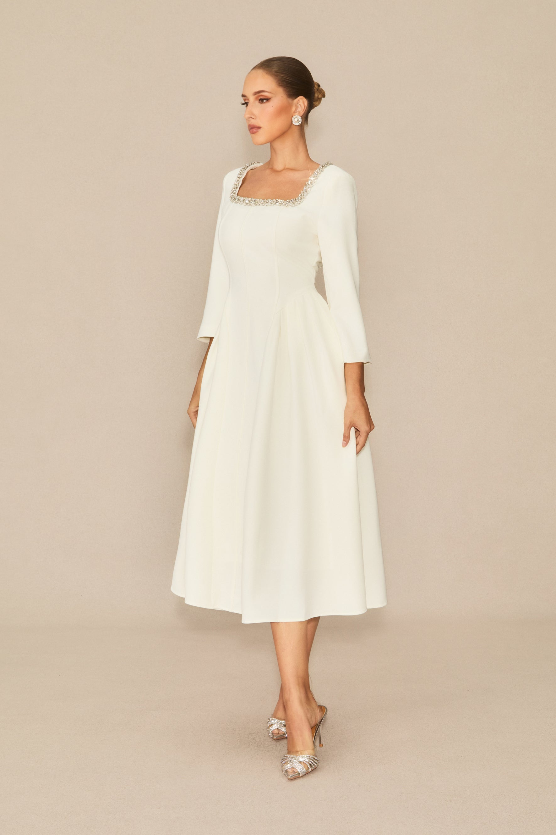 Moment Maker White Crystal Embellished Midi Dress