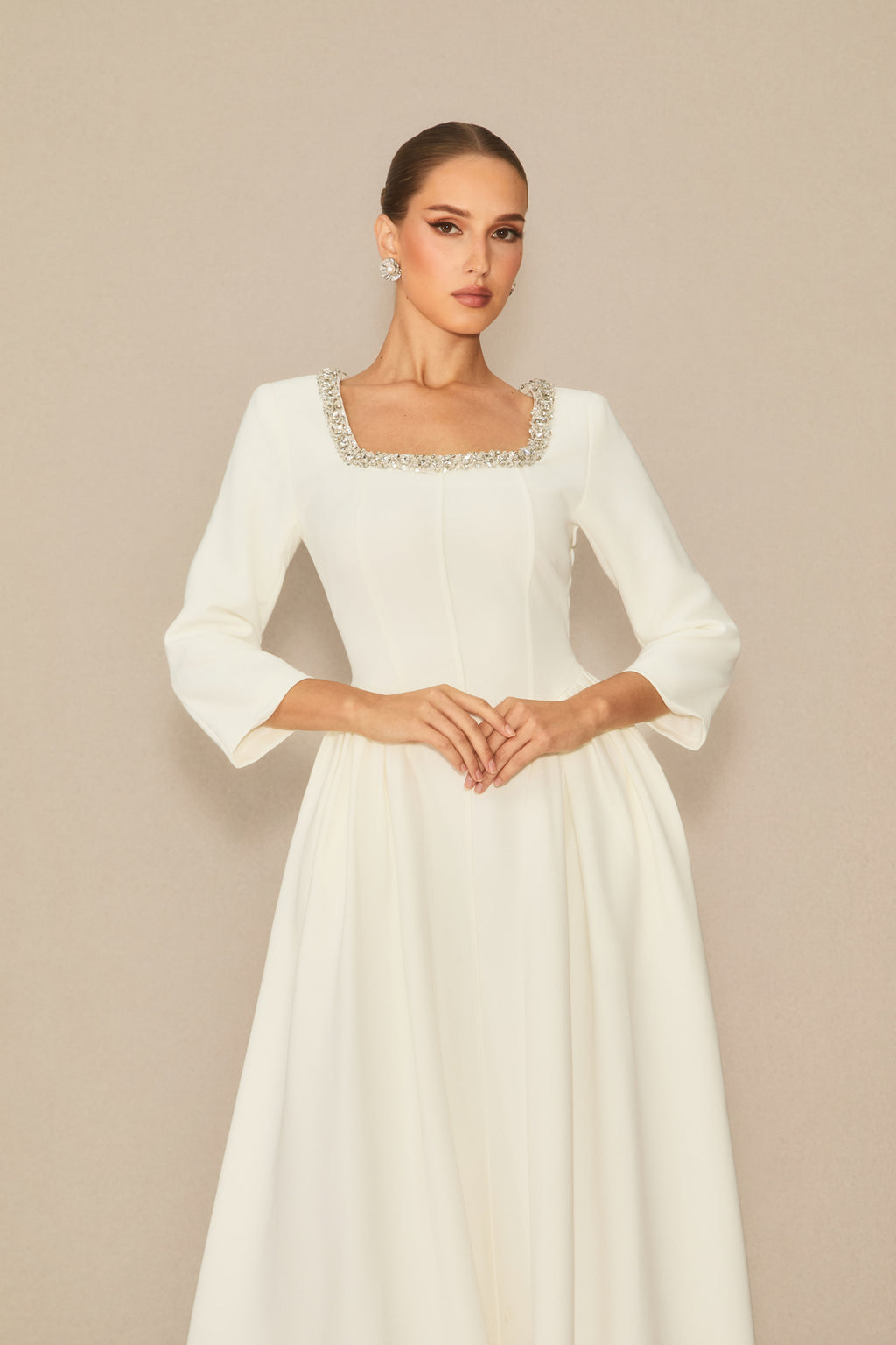 Moment Maker White Crystal Embellished Midi Dress