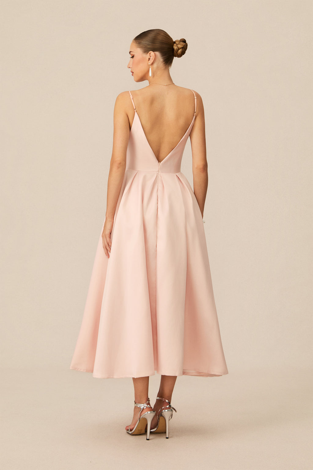 Enchant My Love Pink V-Neck Spaghetti Strap Midi Dress