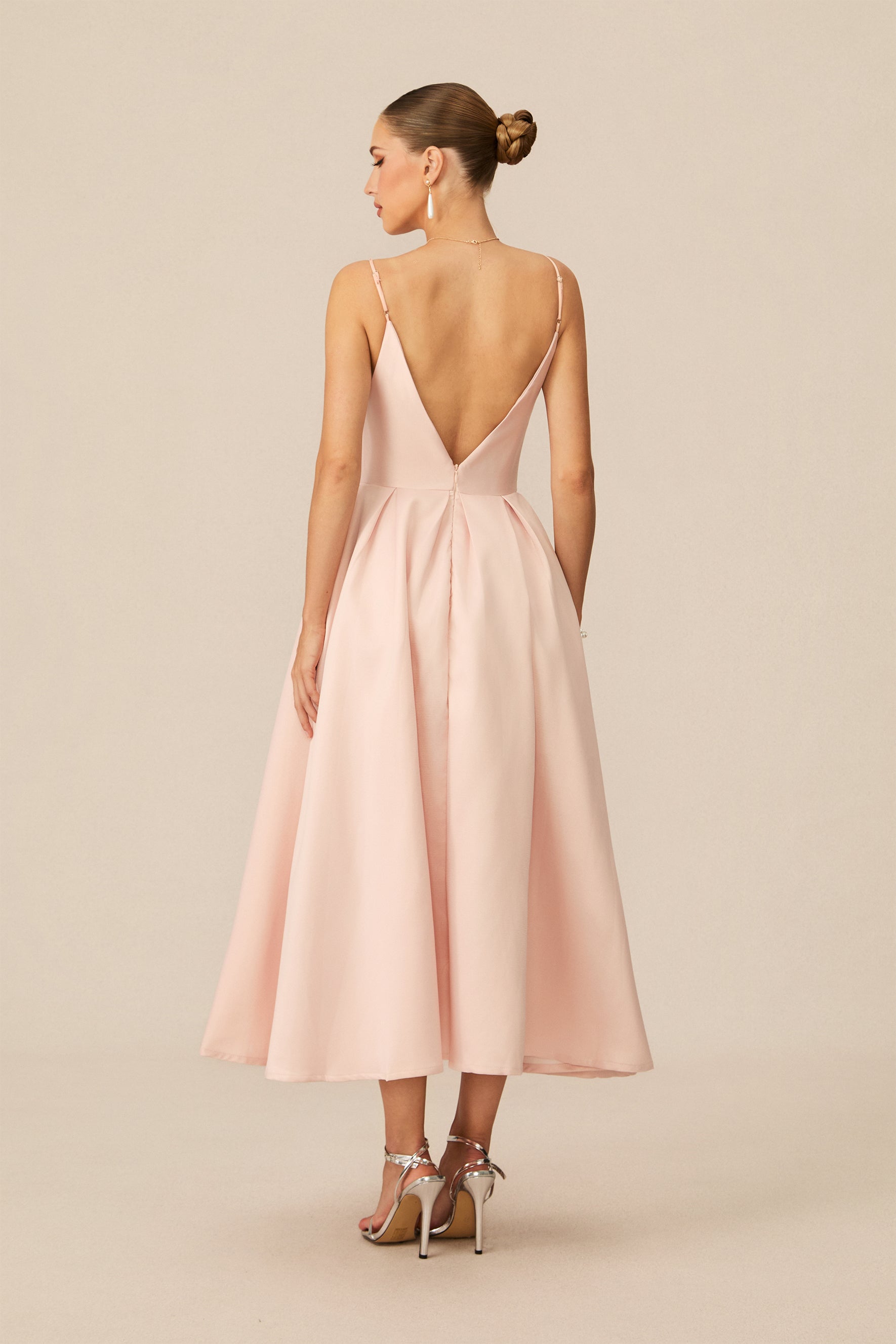 Enchant My Love Pink V-Neck Spaghetti Strap Midi Dress