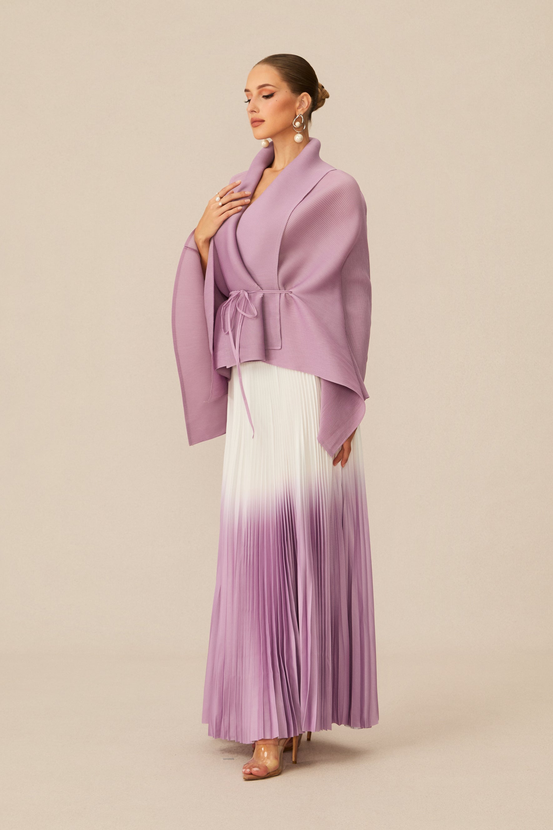Pleasing Purple Wrap Top & Gradient Pleated Skirt Set
