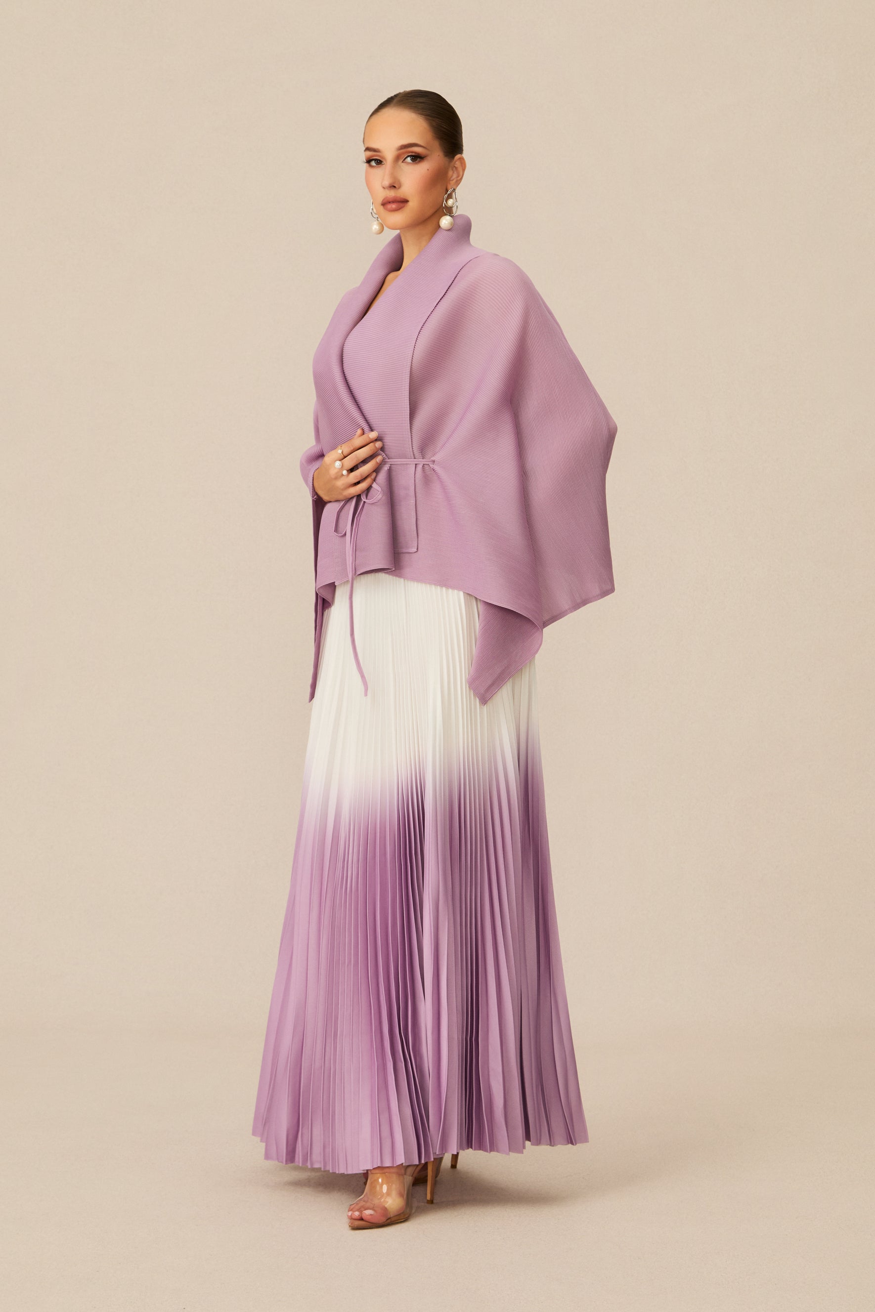 Pleasing Purple Wrap Top & Gradient Pleated Skirt Set
