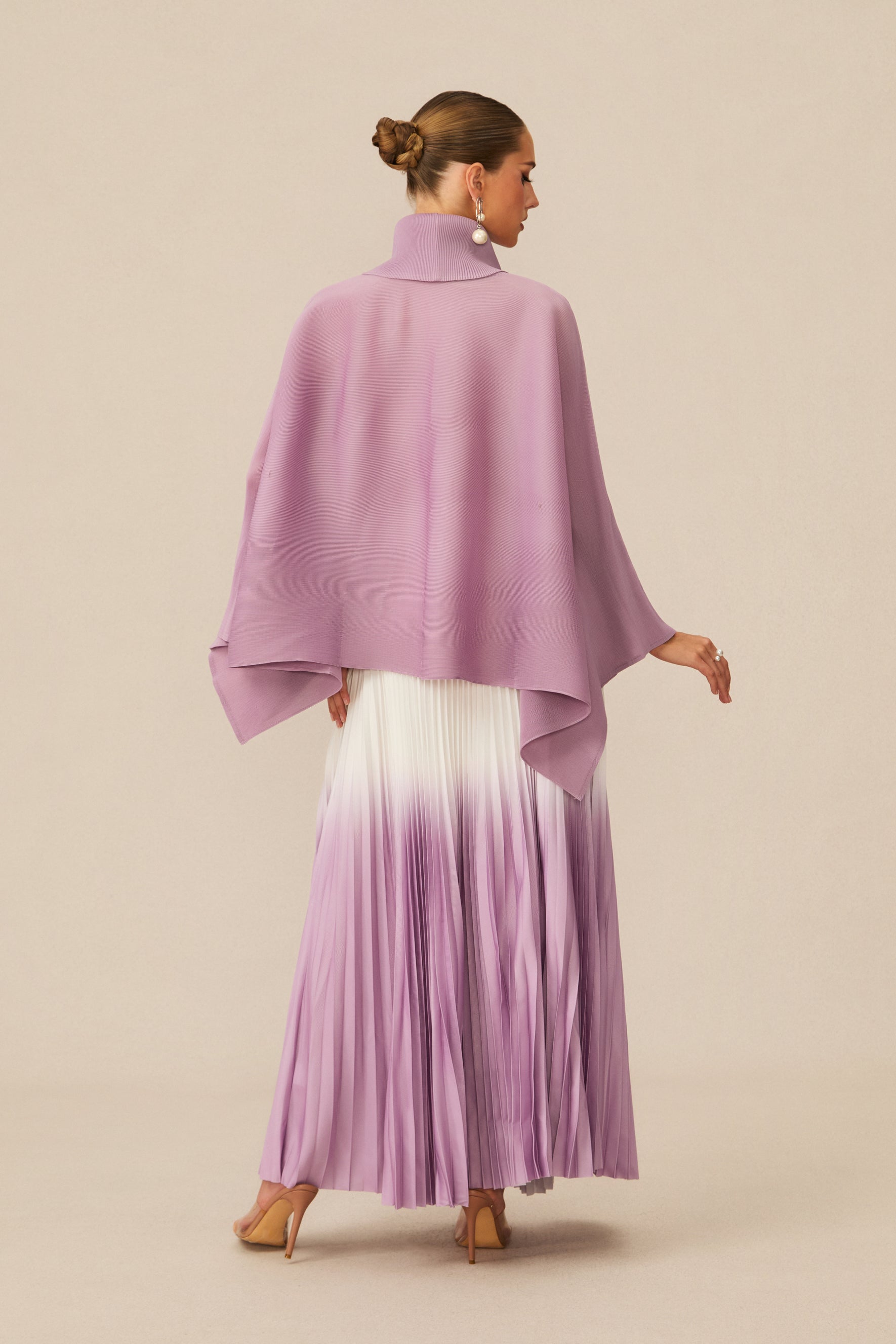 Pleasing Purple Wrap Top & Gradient Pleated Skirt Set