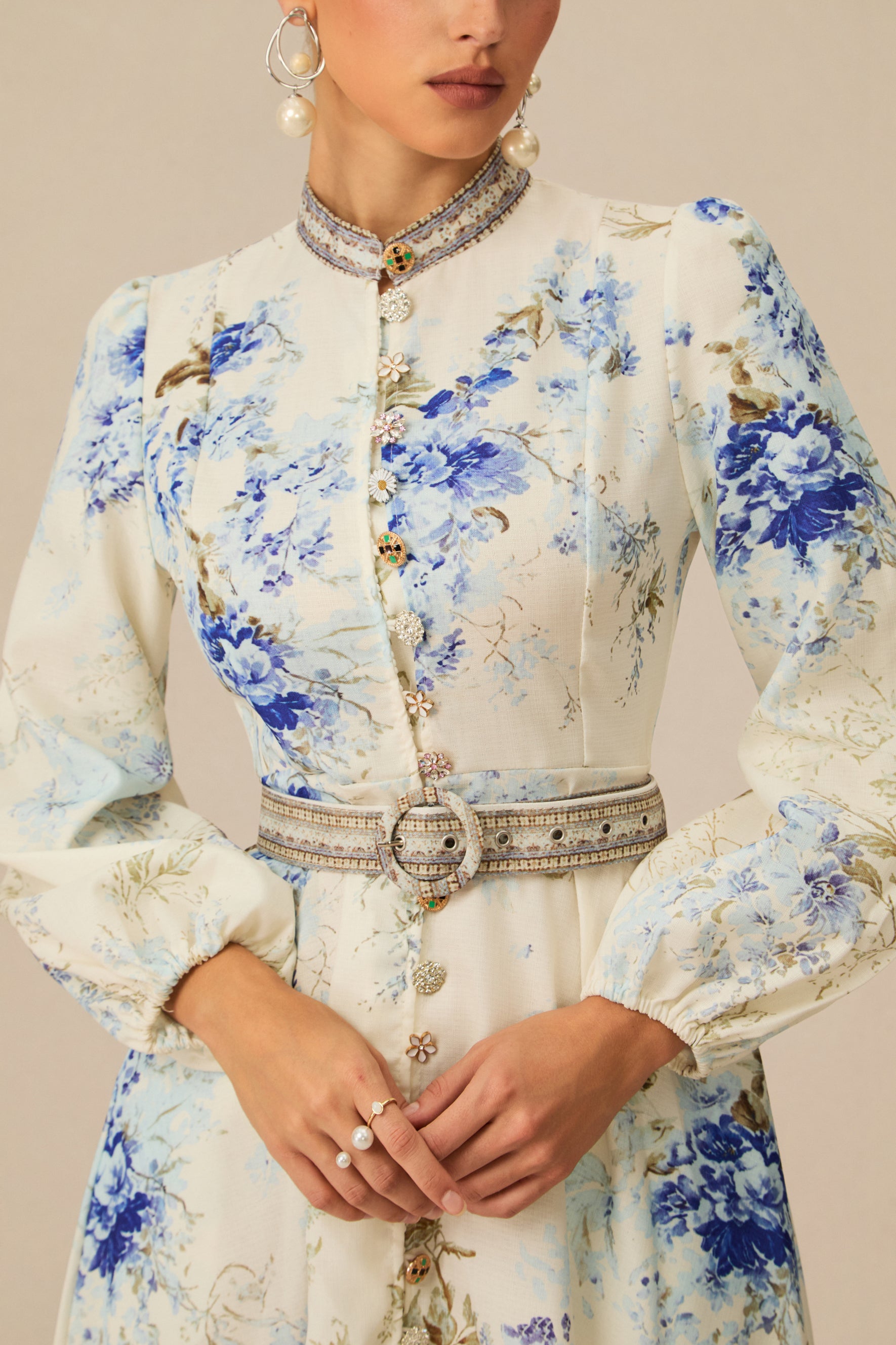 Beautiful White Midi Dress With Floral Print