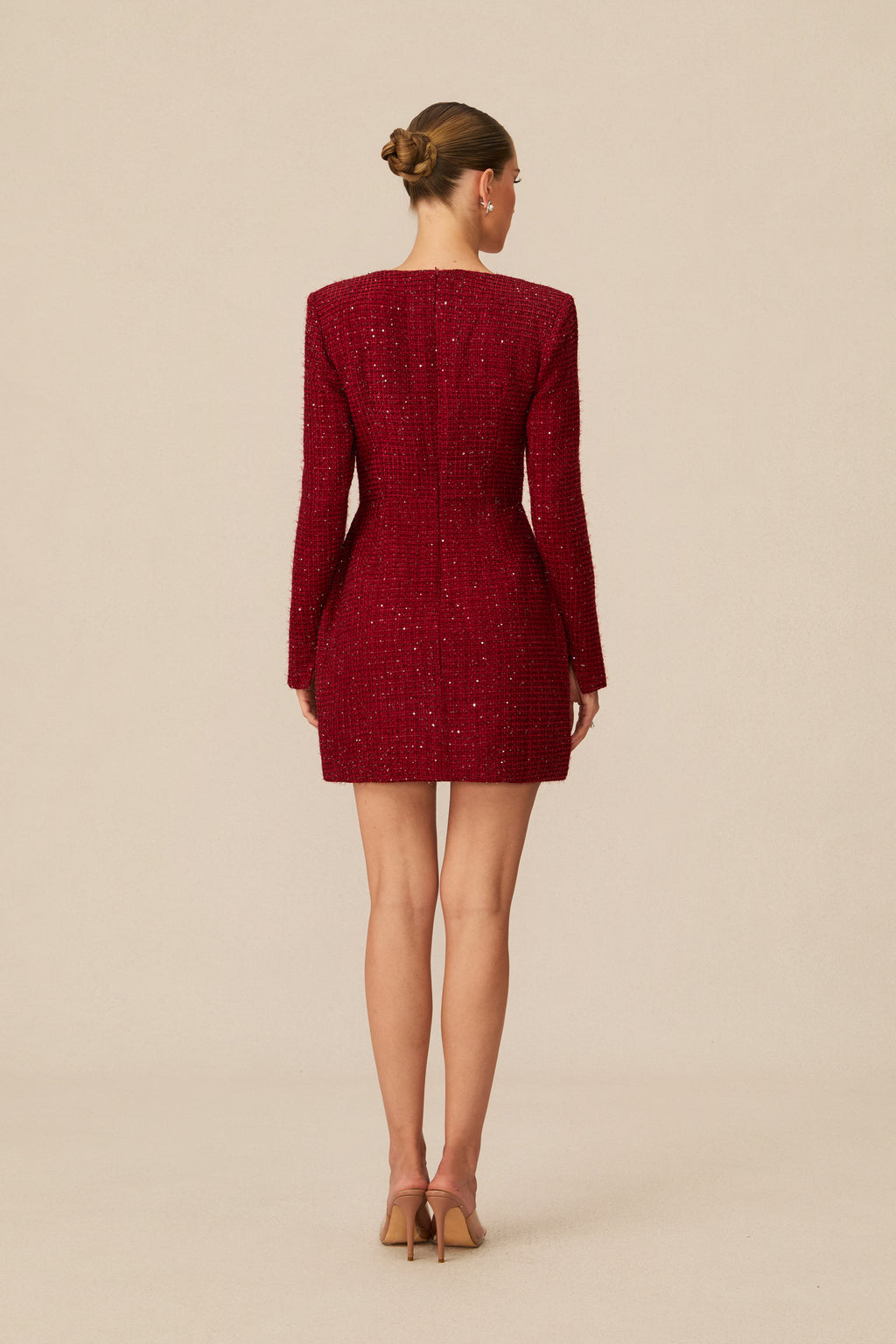 Isabela Tweed Mini Dress With Pearl Trim - Red