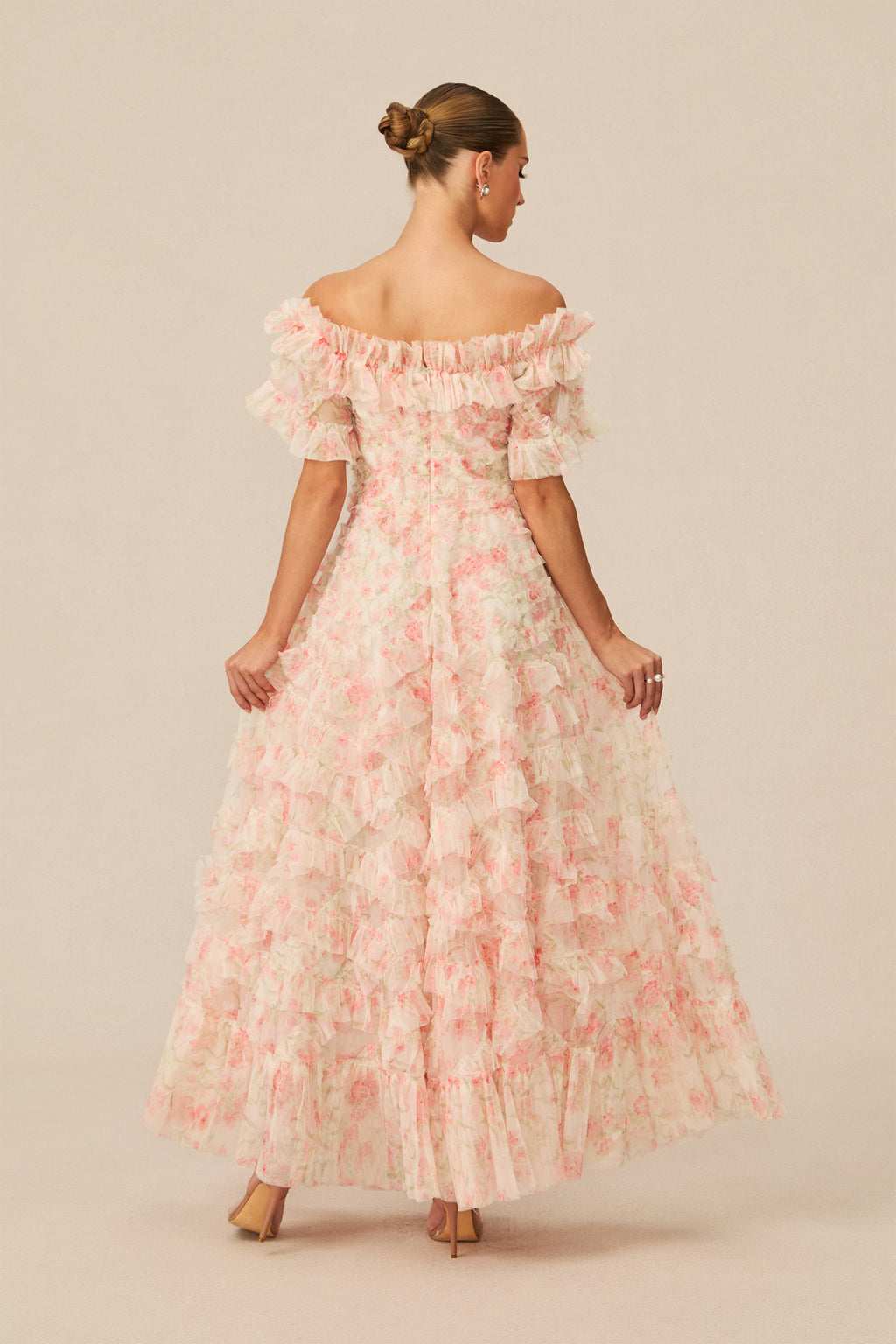 Romantic Dreamer Pink Floral Print Off Shoulder Maxi Dress