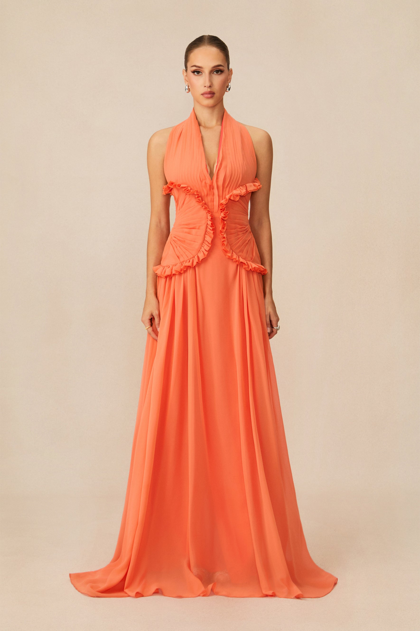 Aliza - Ruffle Halterneck Maxi Dress