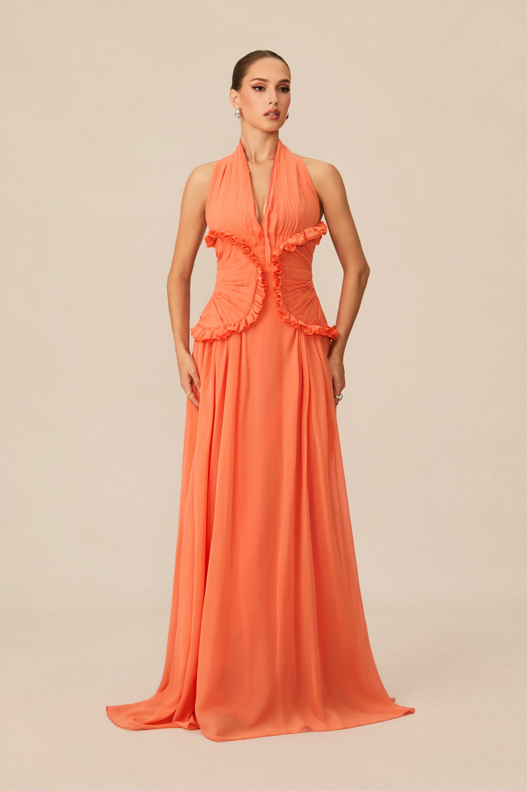Aliza - Ruffle Halterneck Maxi Dress
