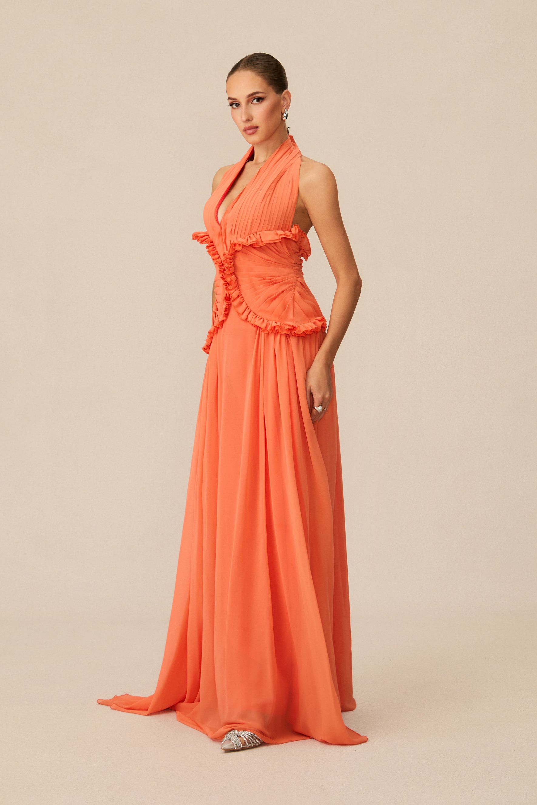 Aliza - Ruffle Halterneck Maxi Dress