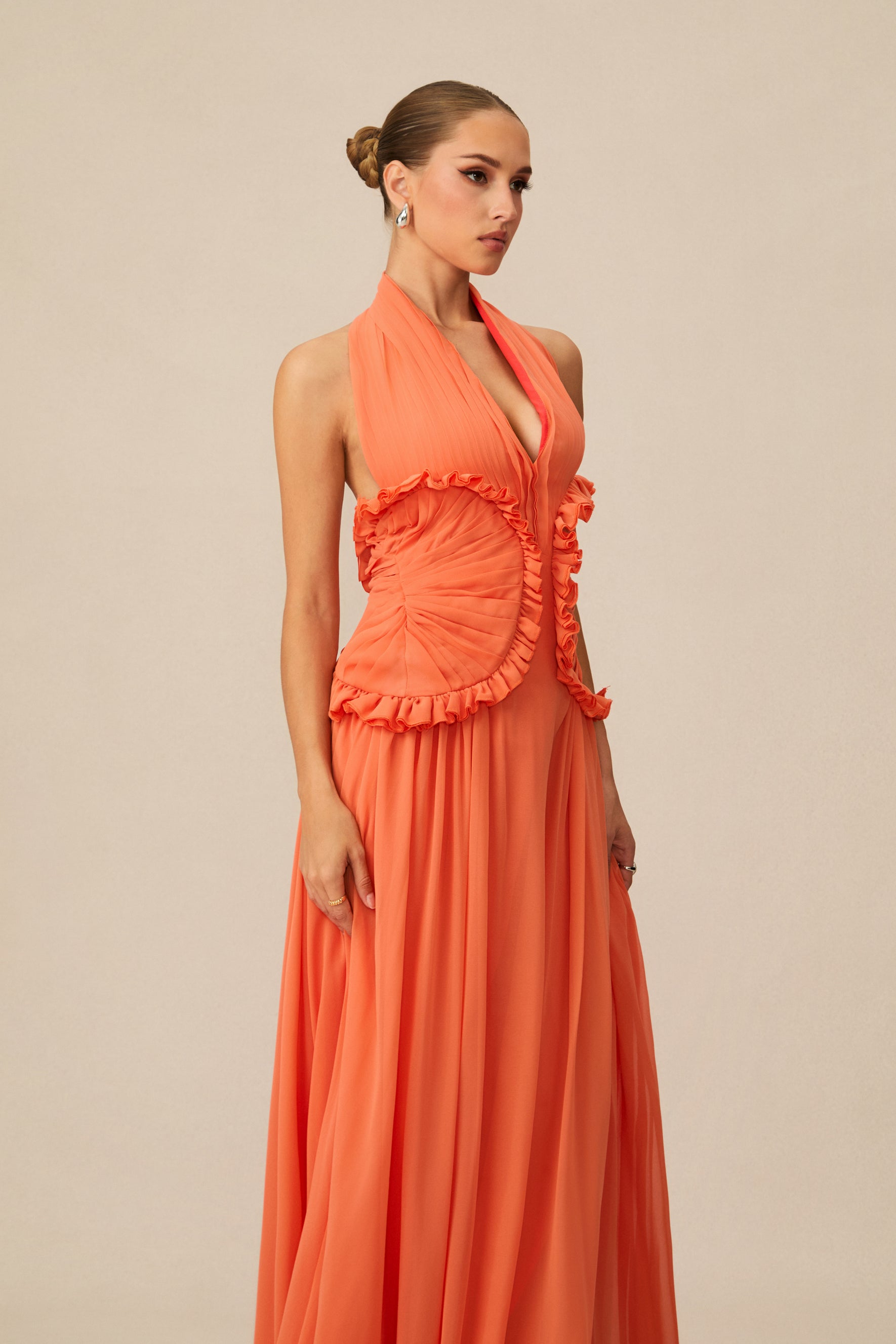 Aliza - Ruffle Halterneck Maxi Dress