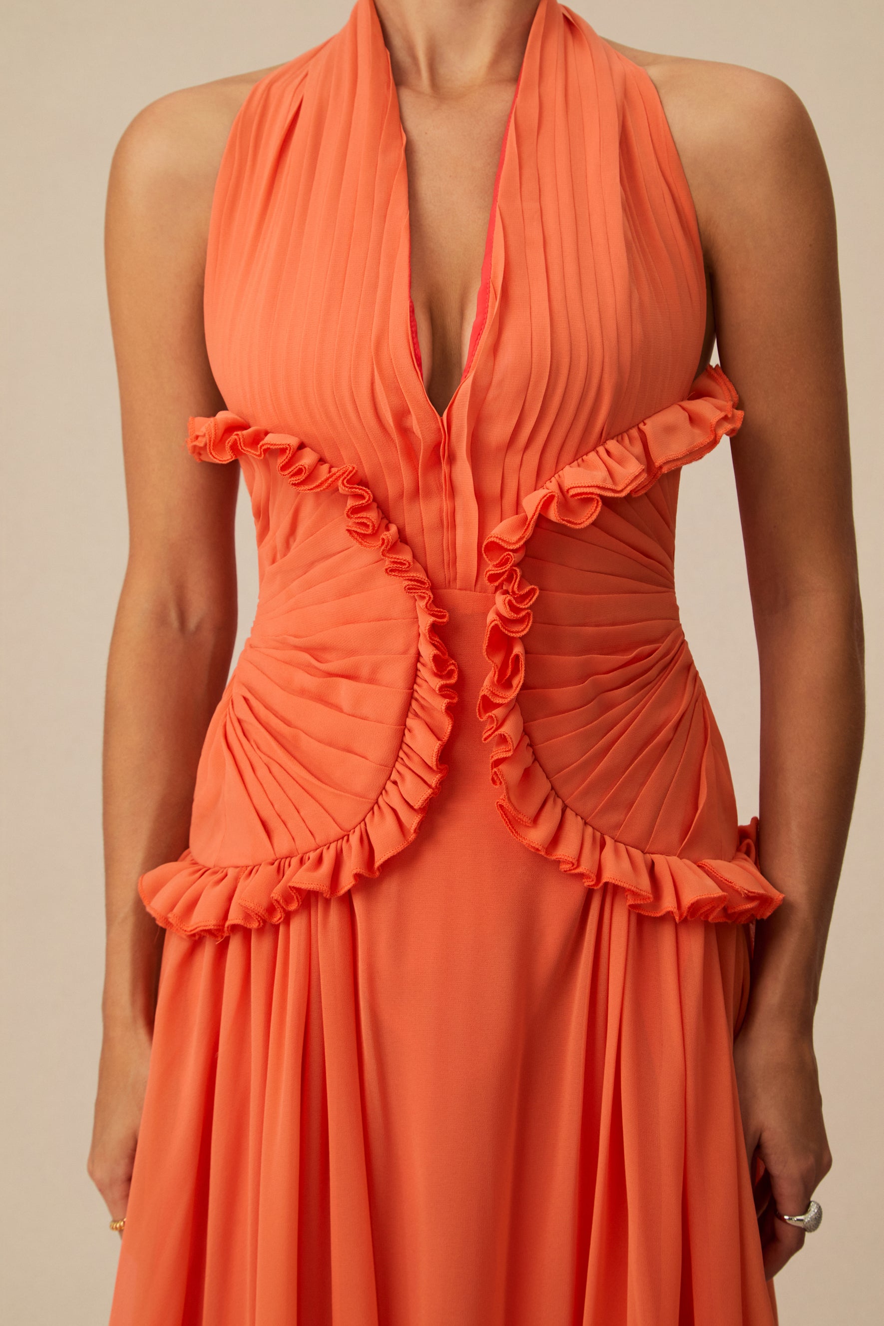 Aliza - Ruffle Halterneck Maxi Dress