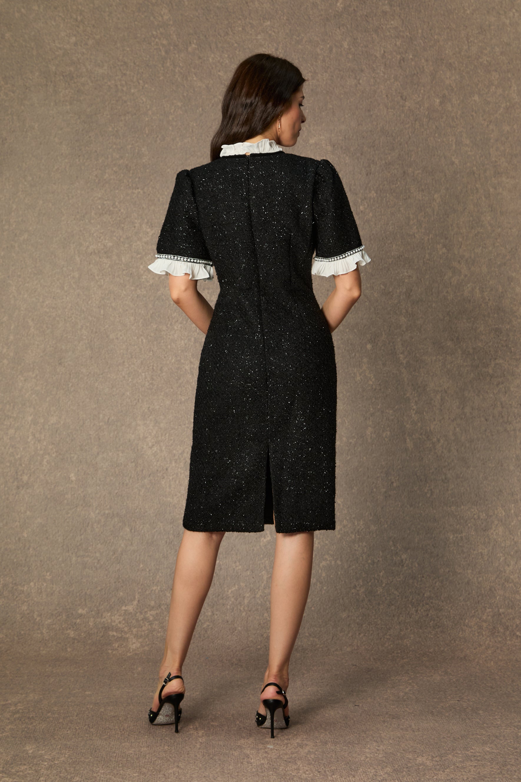 Precious and Perfect White Velvet Bow Ruffle Midi Dress