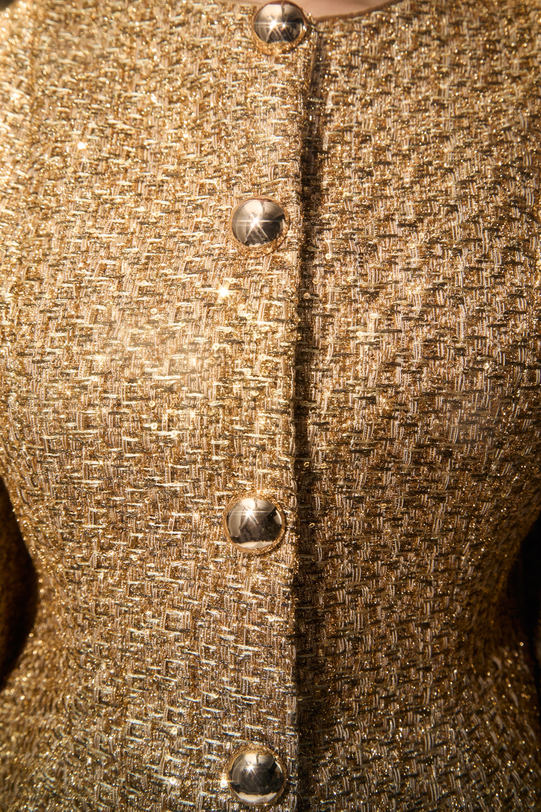 Gold Metallic Puff Sleeve Tweed Jacket