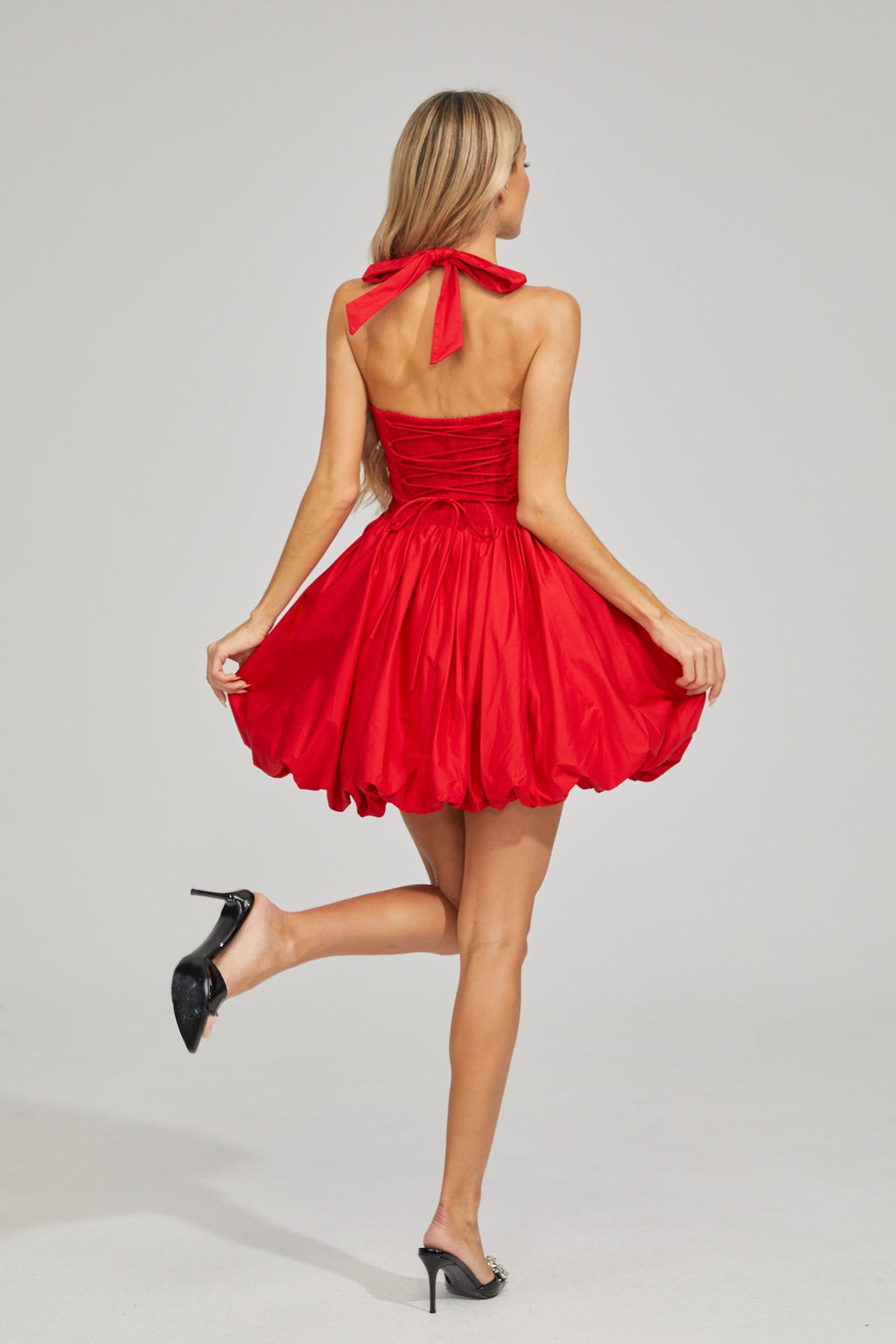 Esmee - Scarlet Whirl Halter Dress
