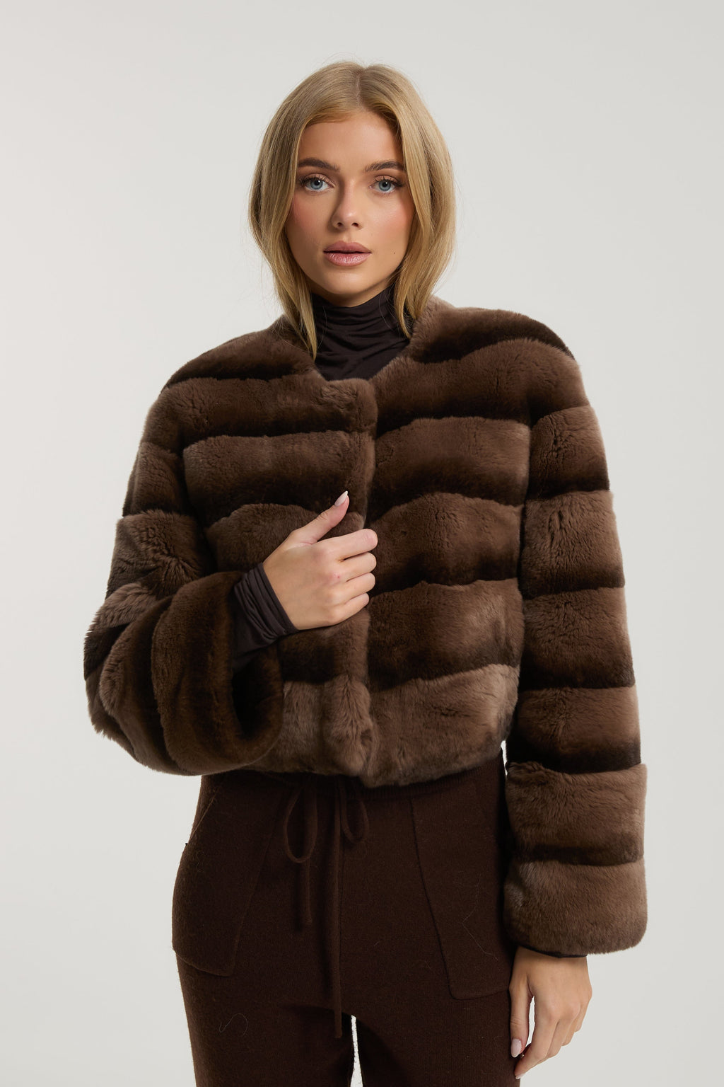 Freya Chocolate Rex Fur Coat