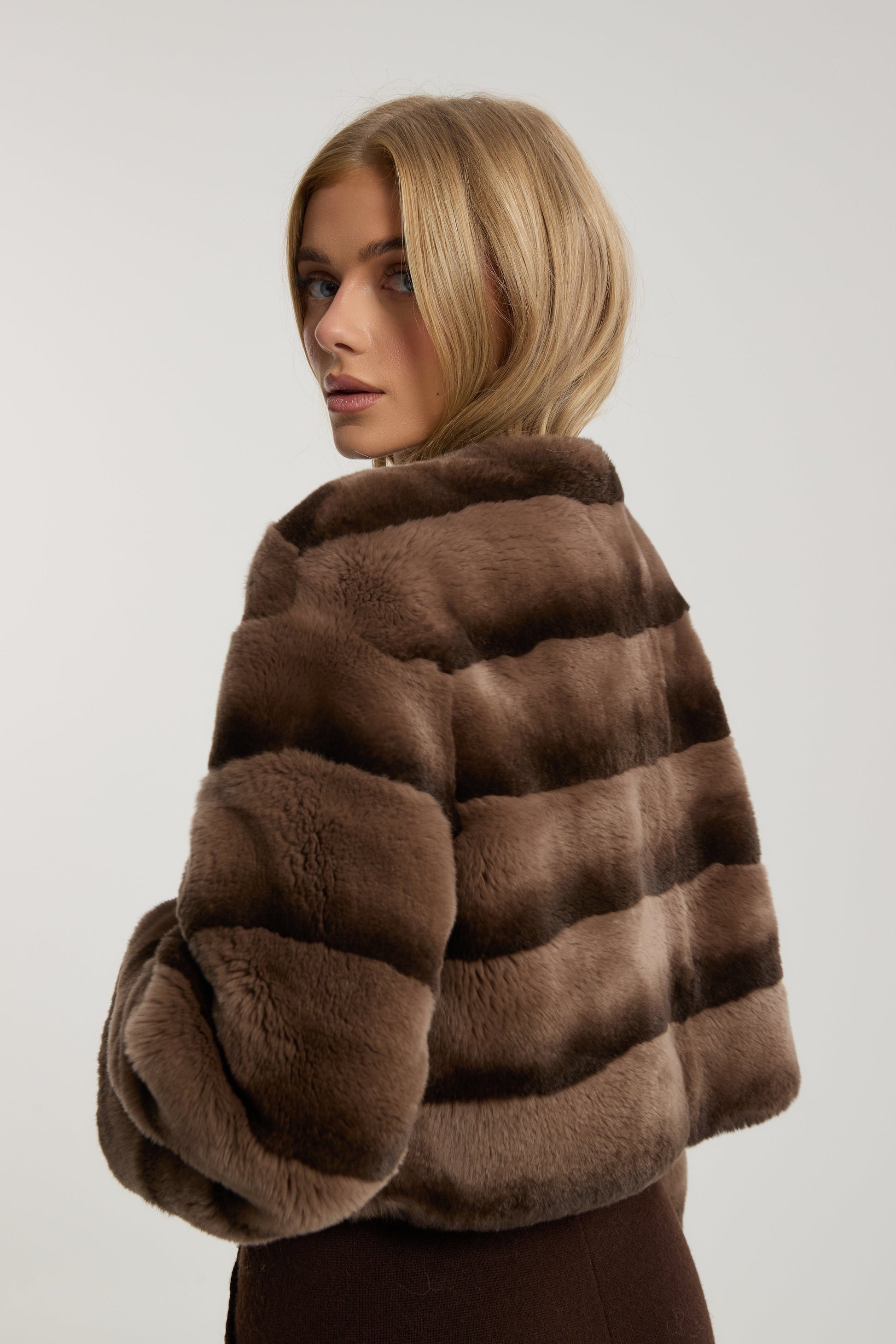 Freya Chocolate Rex Fur Coat