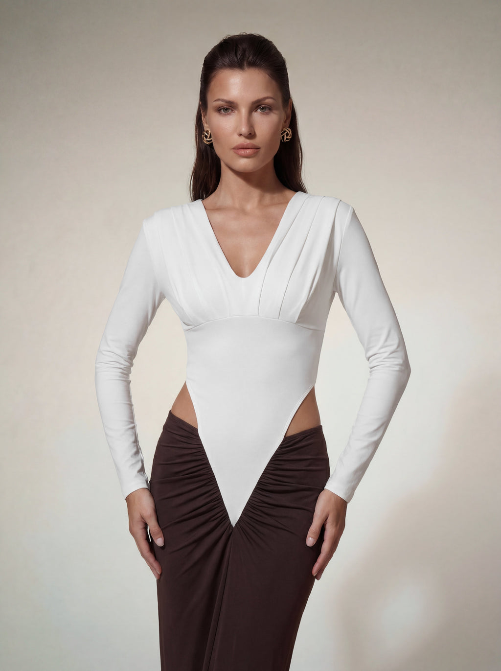 Alvilde Plunge Neck Ruched Maxi Dress