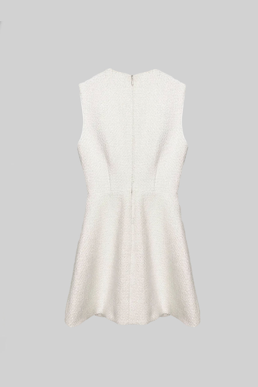 Textured Sleeveless Dress With Pearl Button Accents  - White