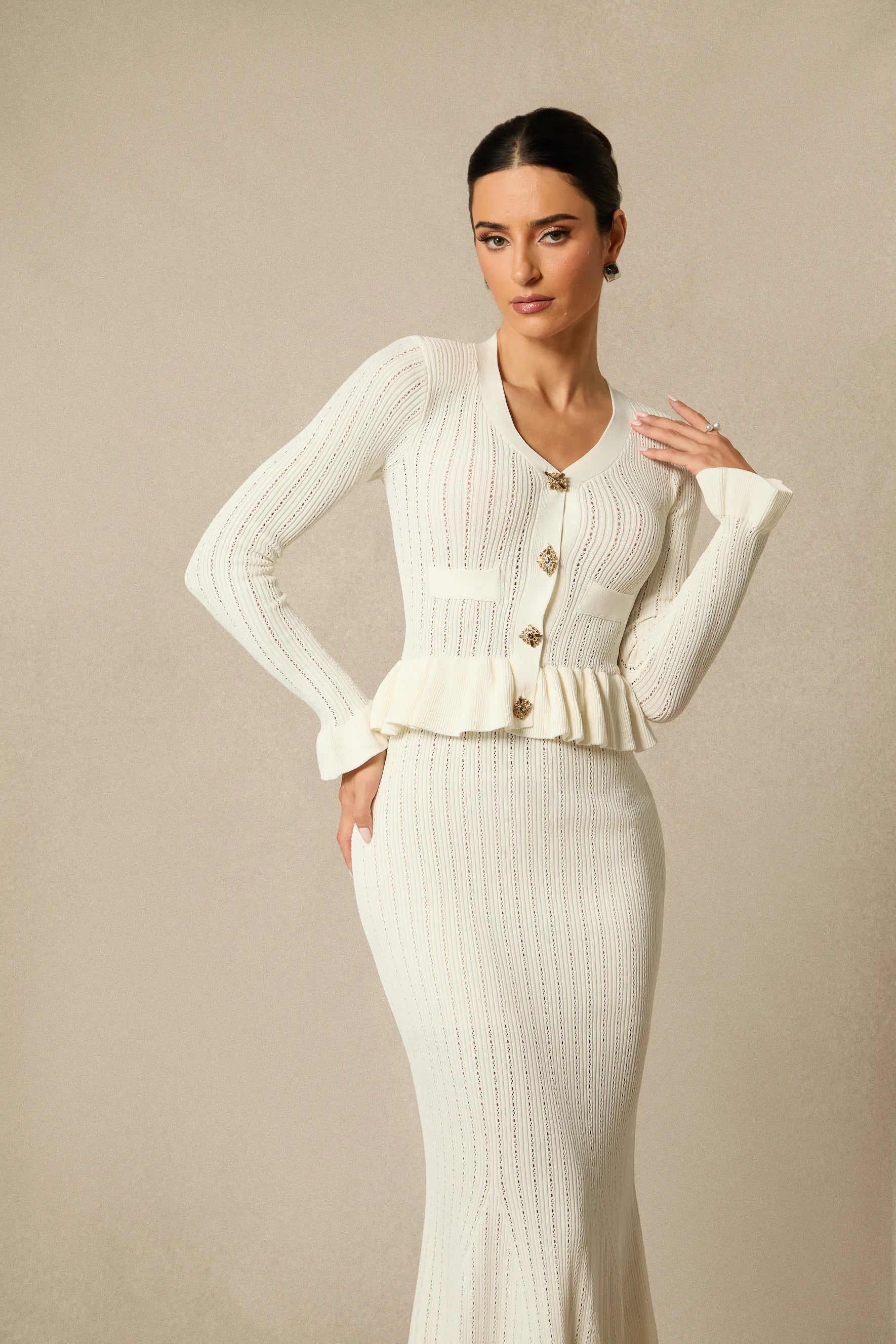 Alice - Ruffle Knit Cardigan & Midi Skirt Set