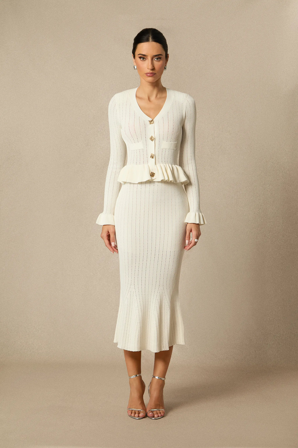 Alice - Ruffle Knit Cardigan & Midi Skirt Set