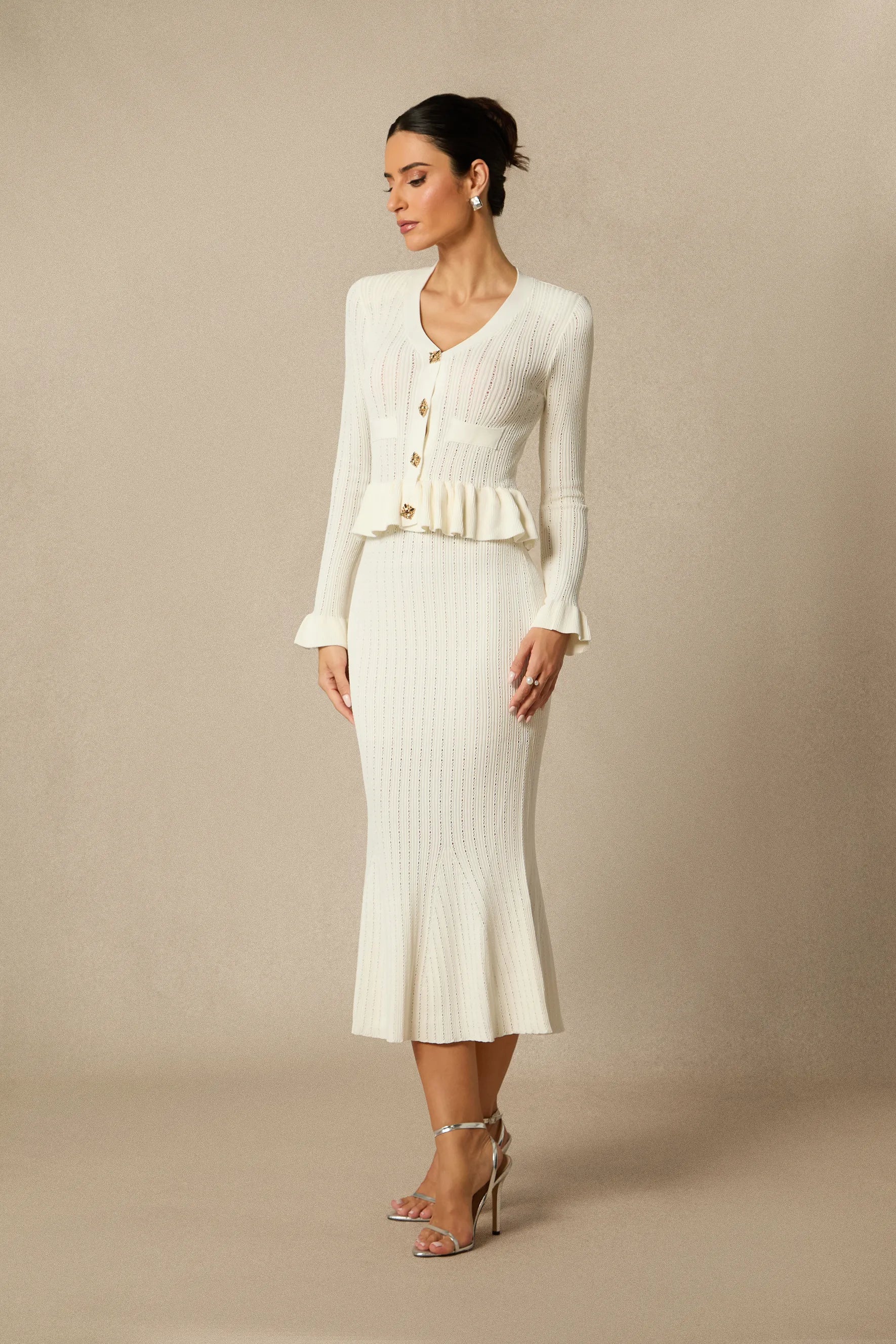 Alice - Ruffle Knit Cardigan & Midi Skirt Set