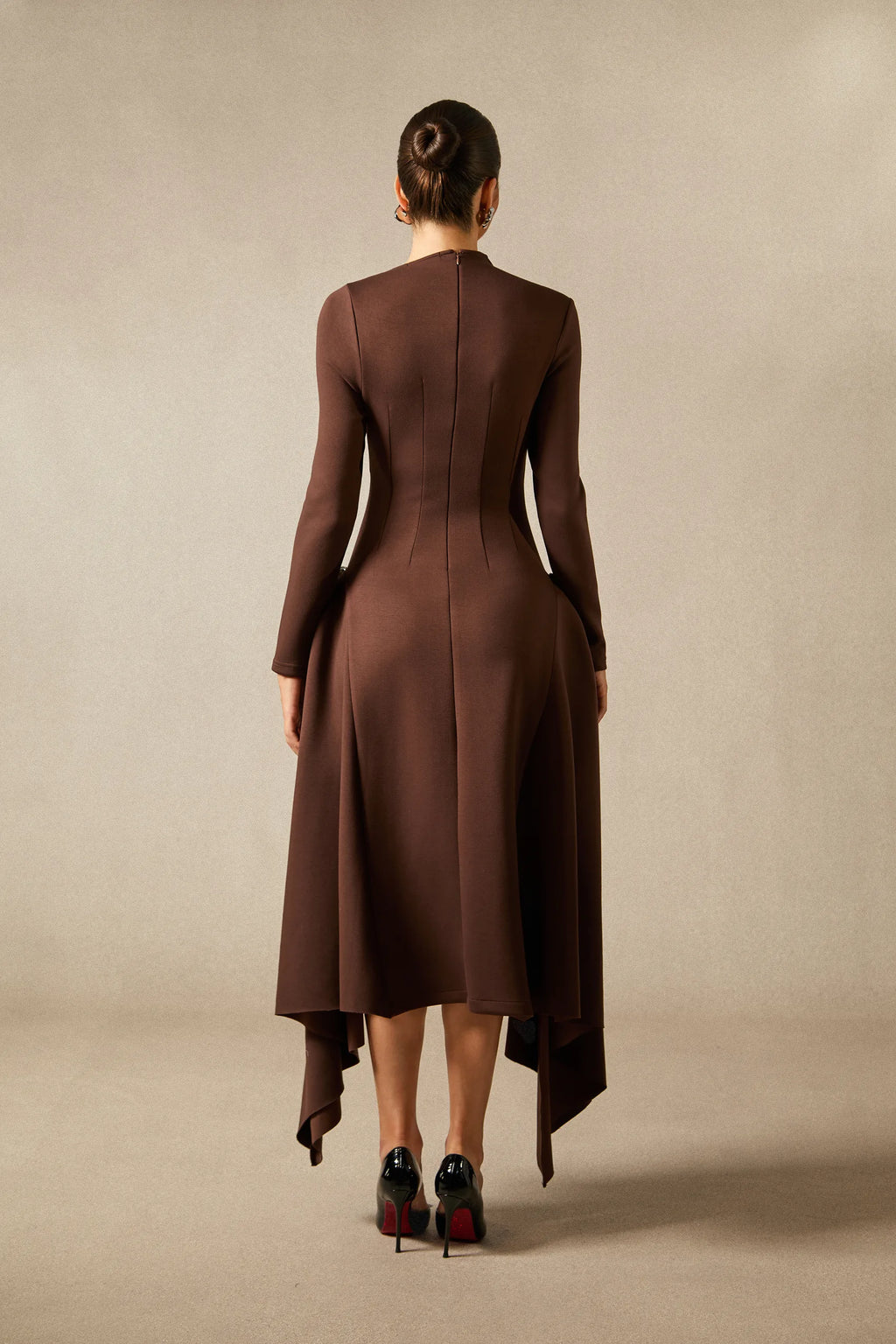 Olivia - Brown Long Sleeve Midi Dress