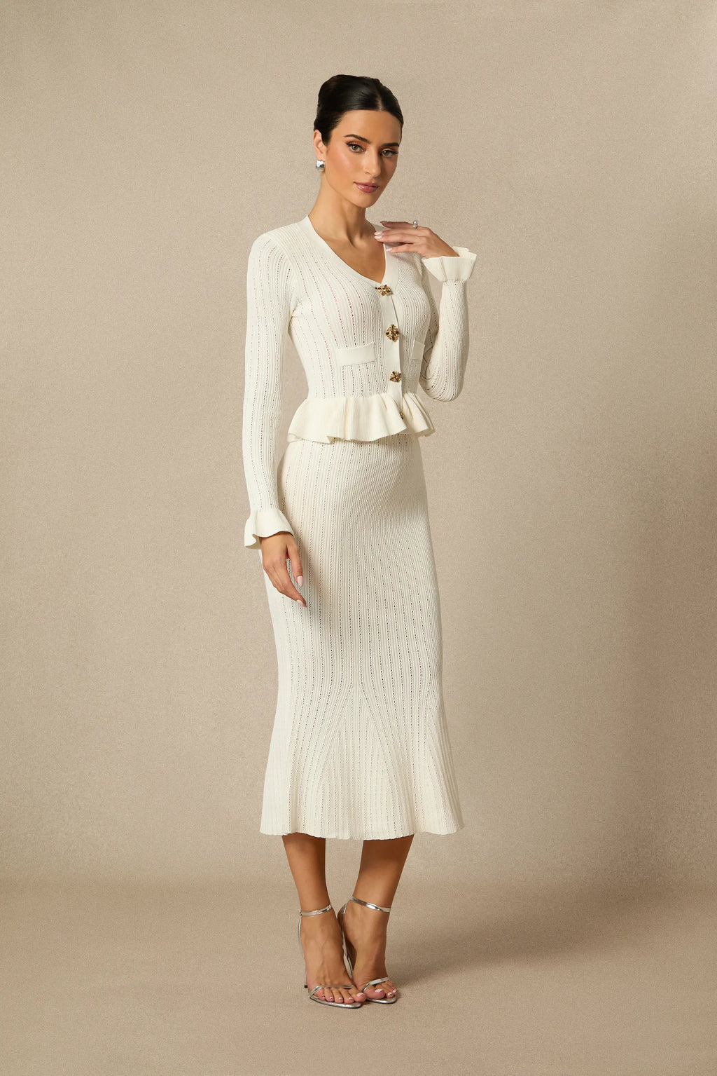 Alice - Ruffle Knit Cardigan & Midi Skirt Set