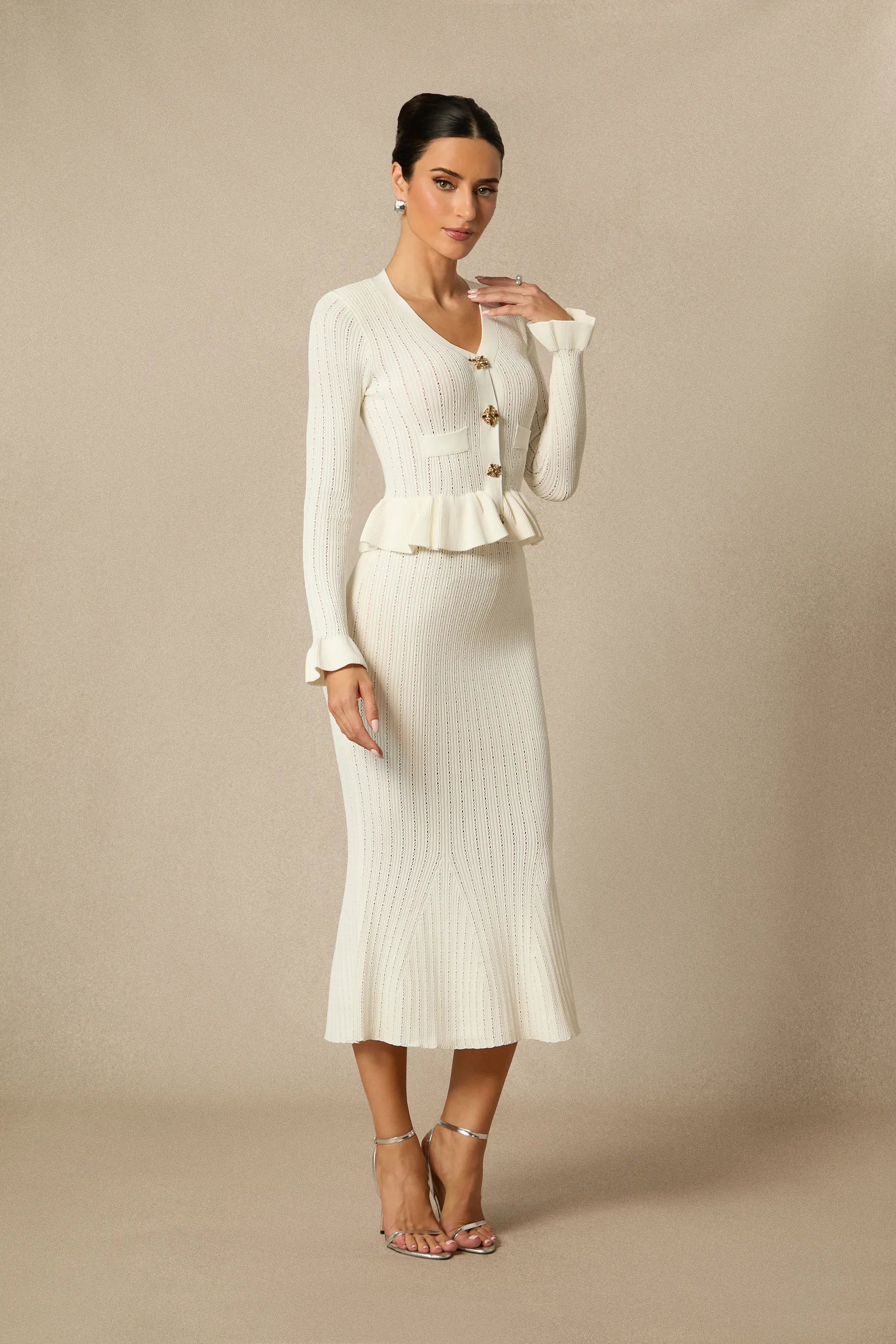 Alice - Ruffle Knit Cardigan & Midi Skirt Set