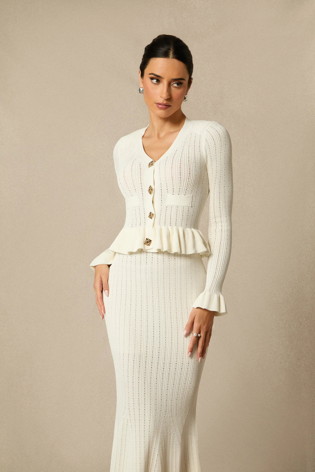 Alice - Ruffle Knit Cardigan & Midi Skirt Set