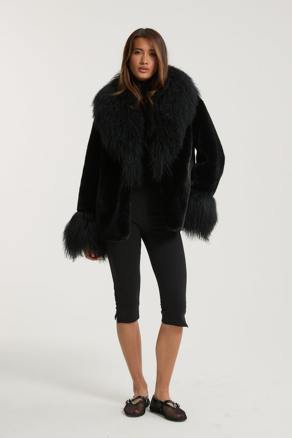 Faux Fur Coat with a Loose Collar