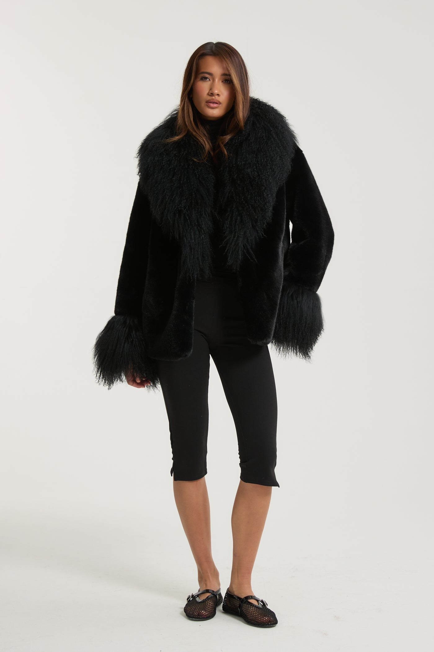 Faux Fur Coat with a Loose Collar