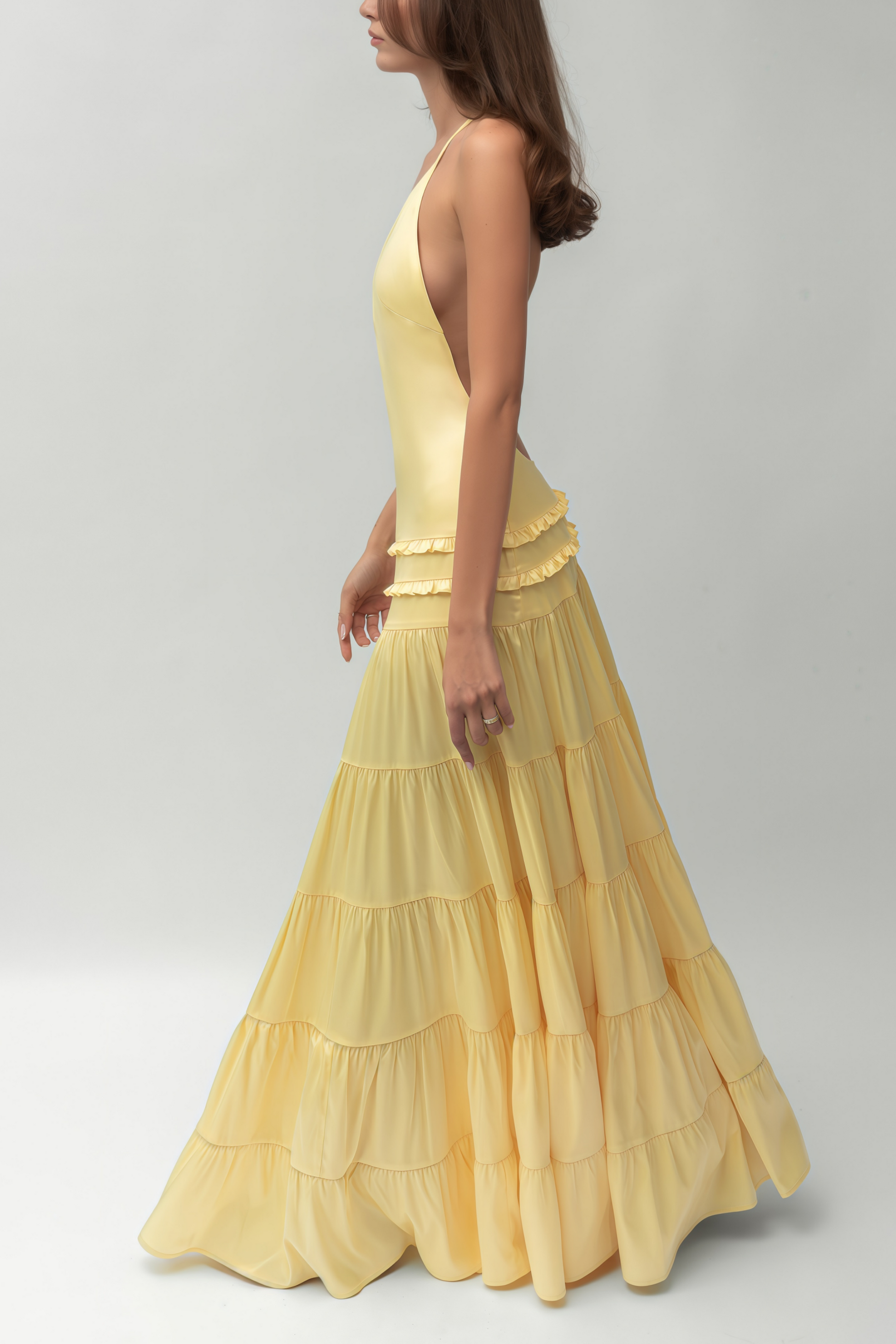 Octavia Yellow One Shoulder Tiered Maxi Dress