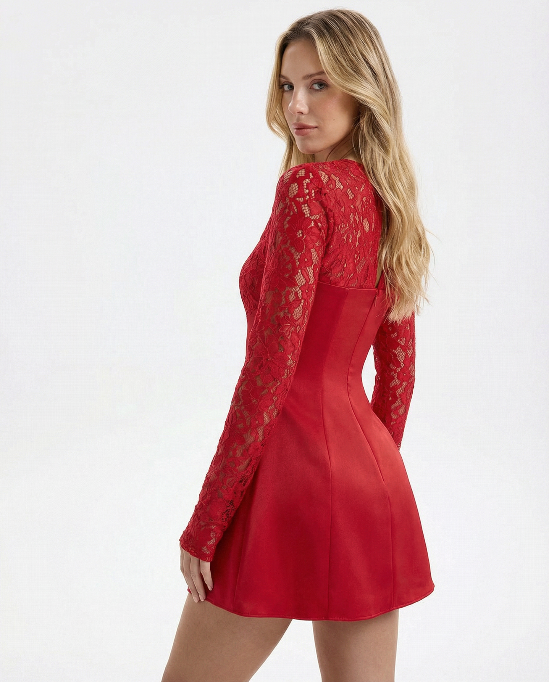 Valentina After Dark Lace Mini Dress in Red
