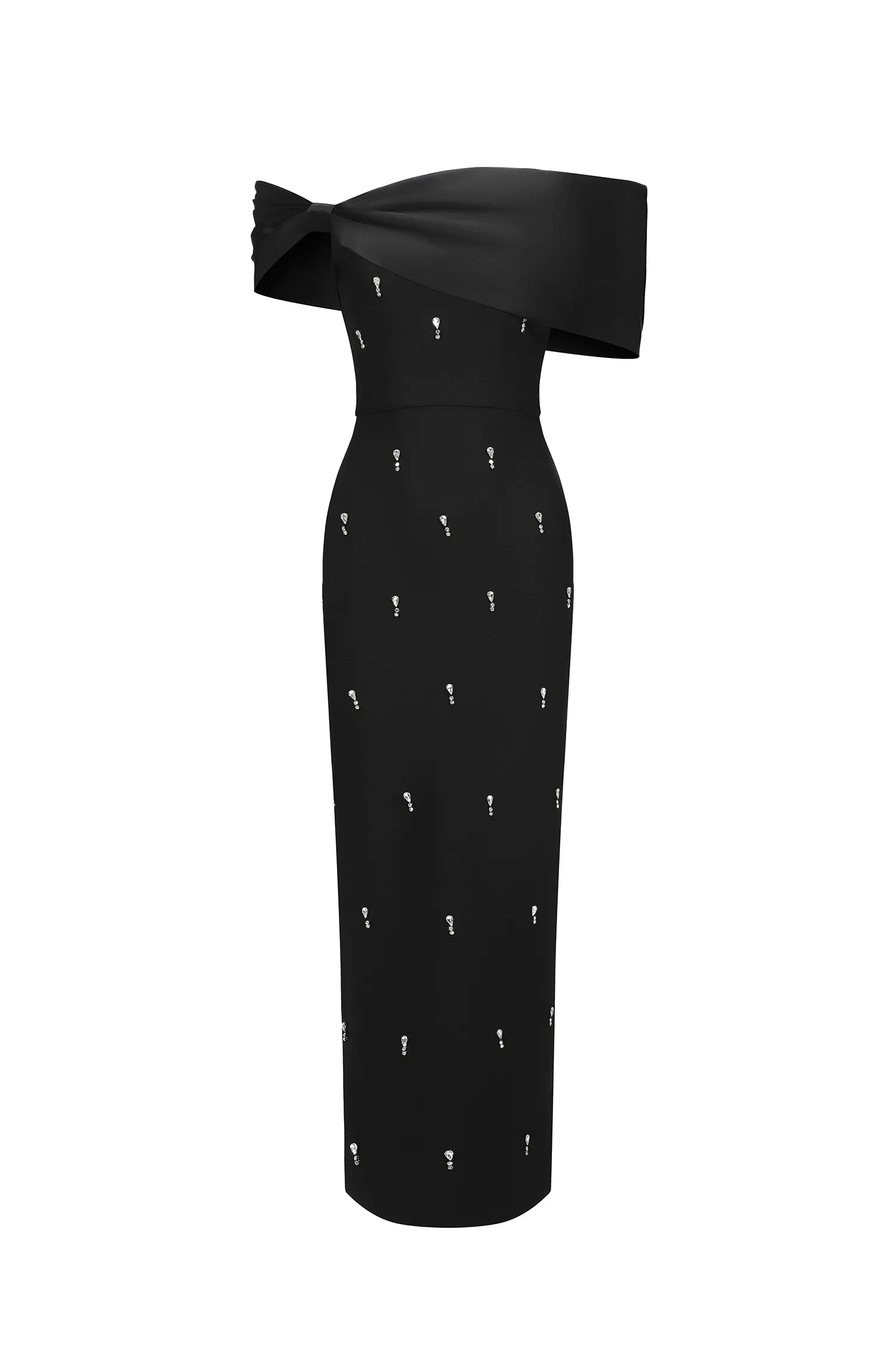 Liberty - Sleeveless One Shoulder Diamond Bow Bandage Maxi Dress