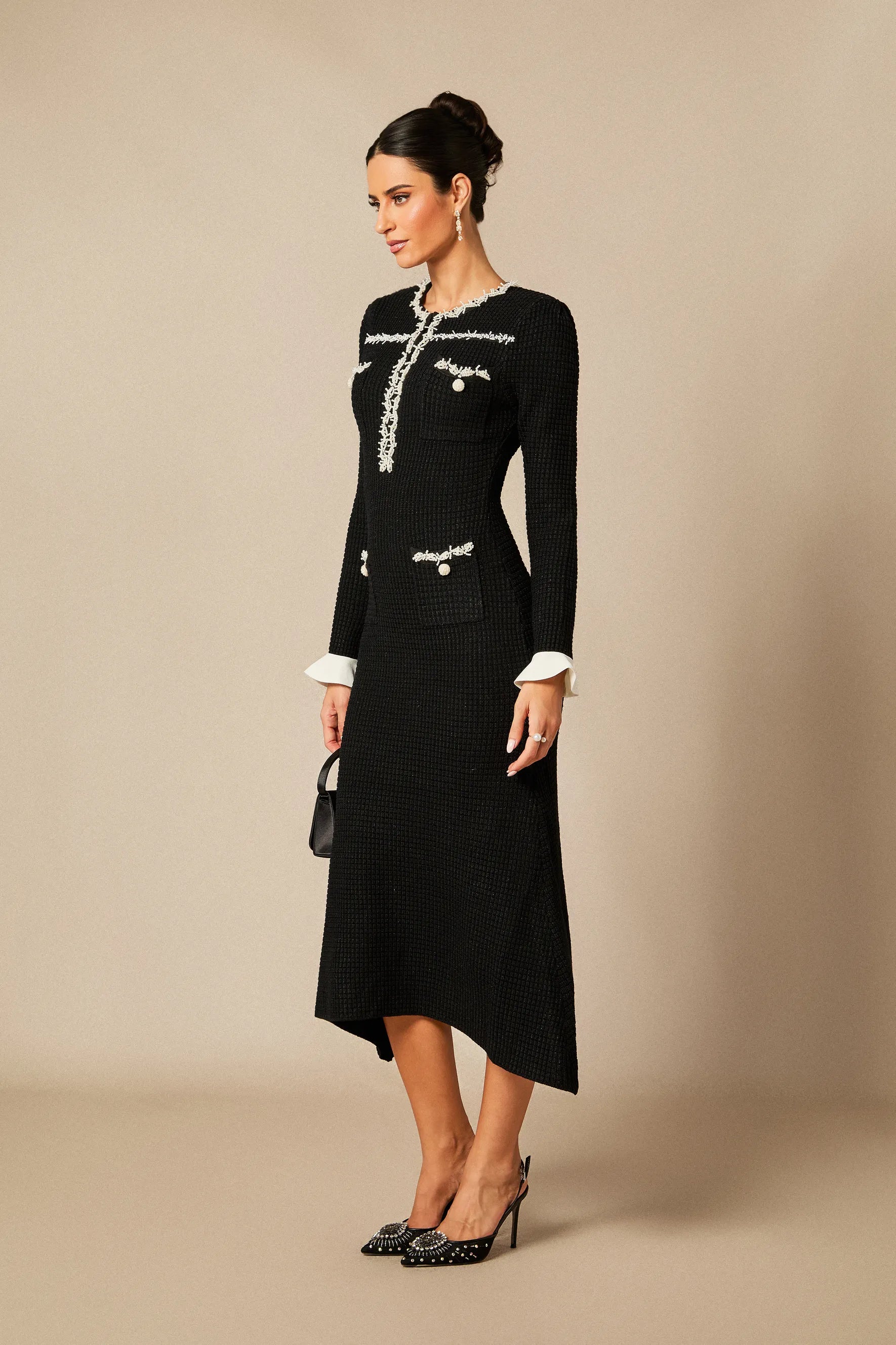 Angie - Black Pearl Knit Midi Dress