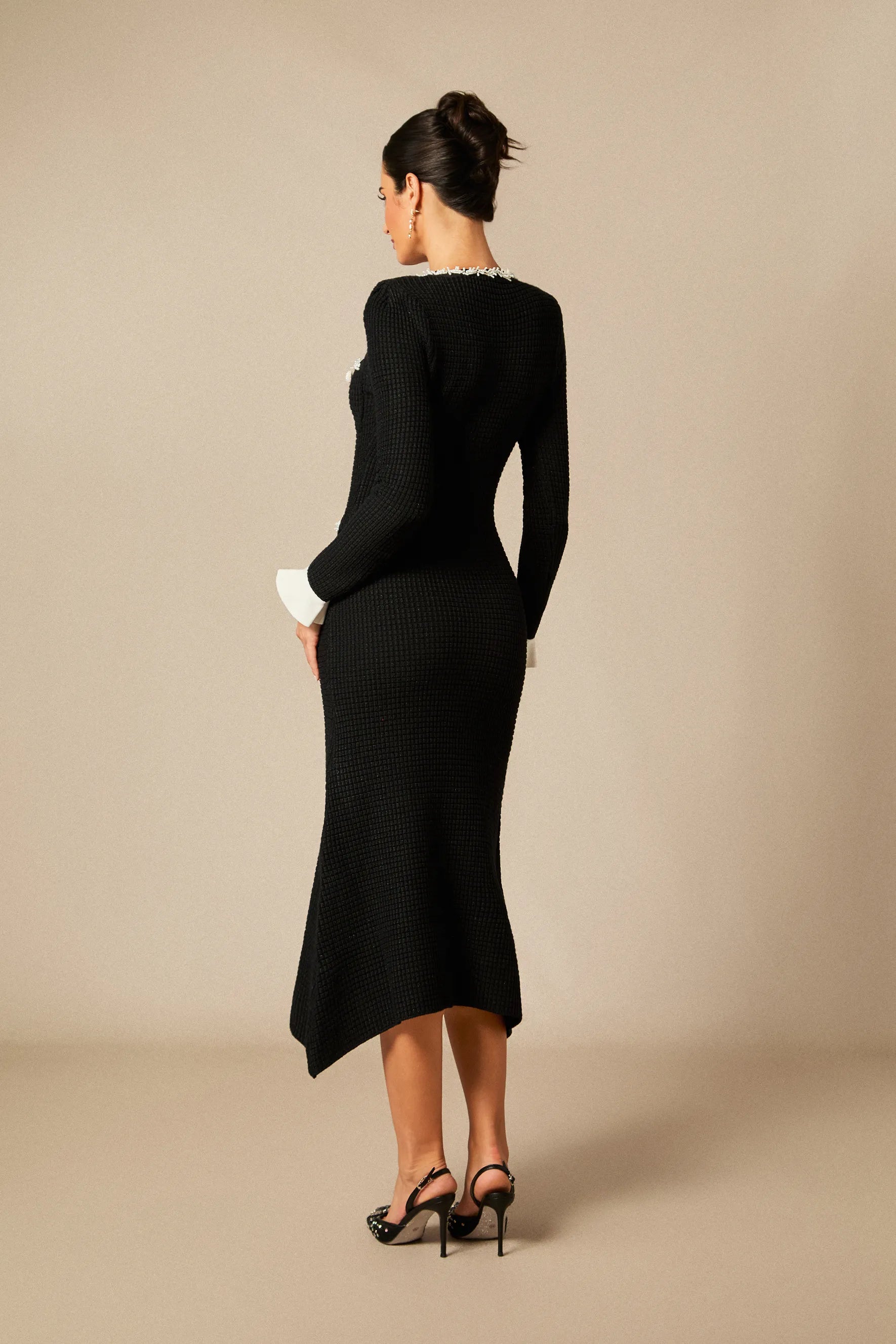 Angie - Black Pearl Knit Midi Dress