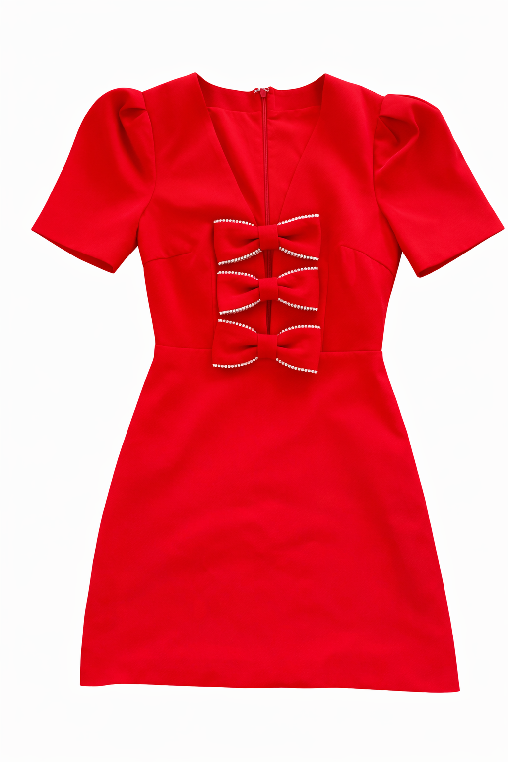 Éternelle Rouge Crystal Embellished Bow Mini Dress