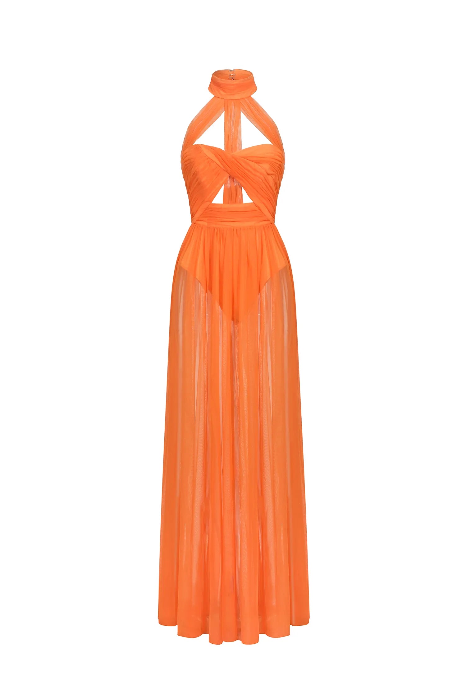Gianna - Halterneck Twist Mesh Maxi Dress
