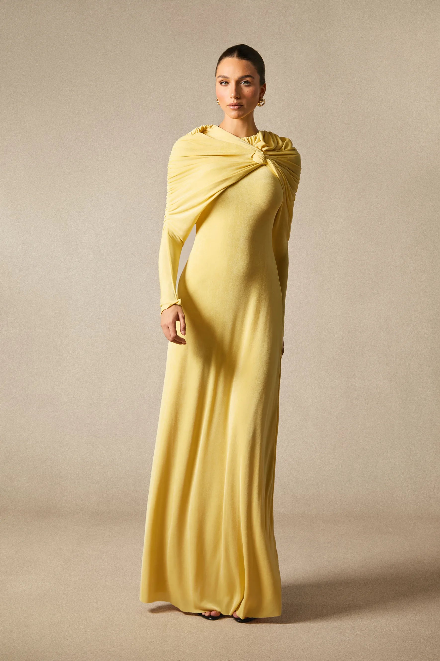 Virginia - Yellow Velvet Long Sleeve Maxi Dress