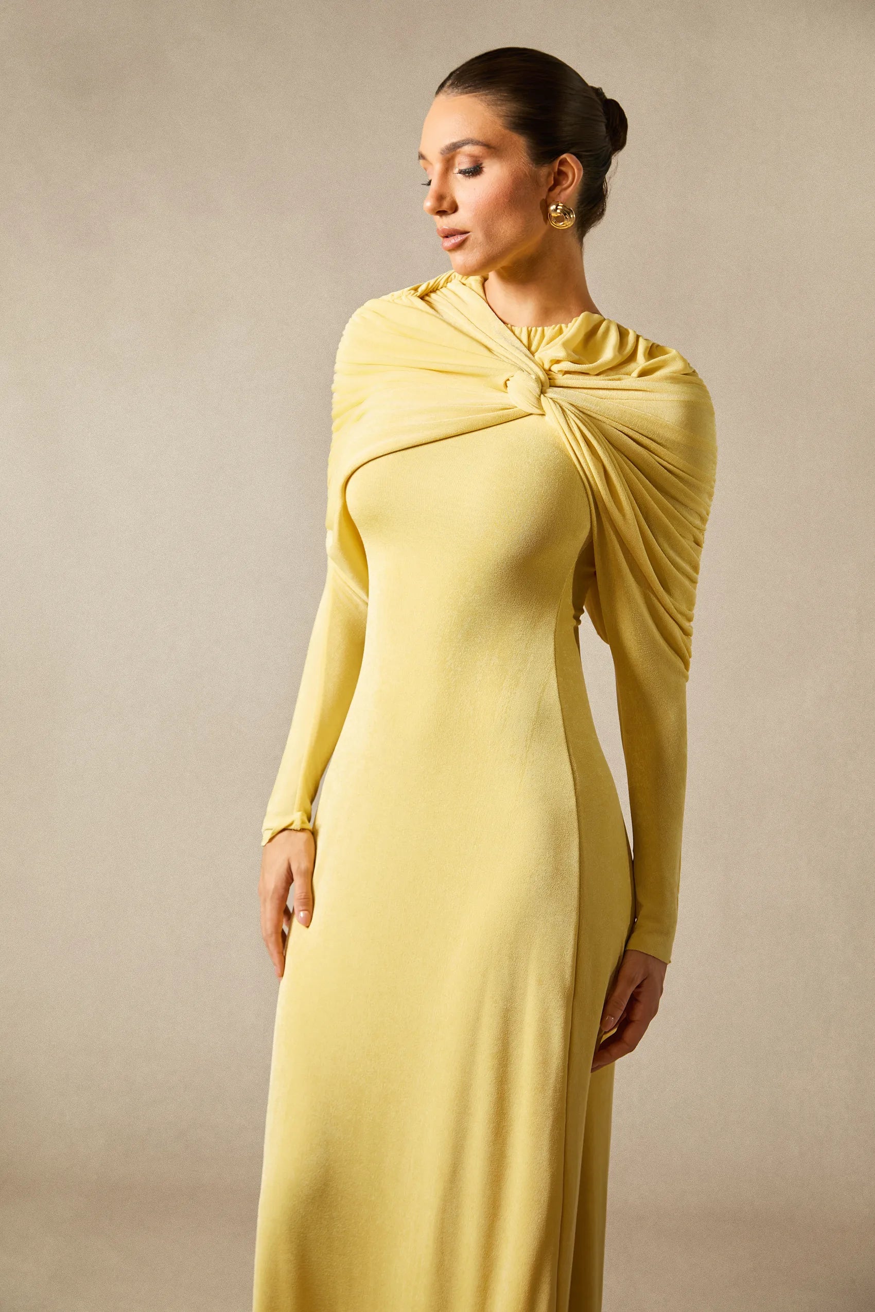 Virginia - Yellow Velvet Long Sleeve Maxi Dress
