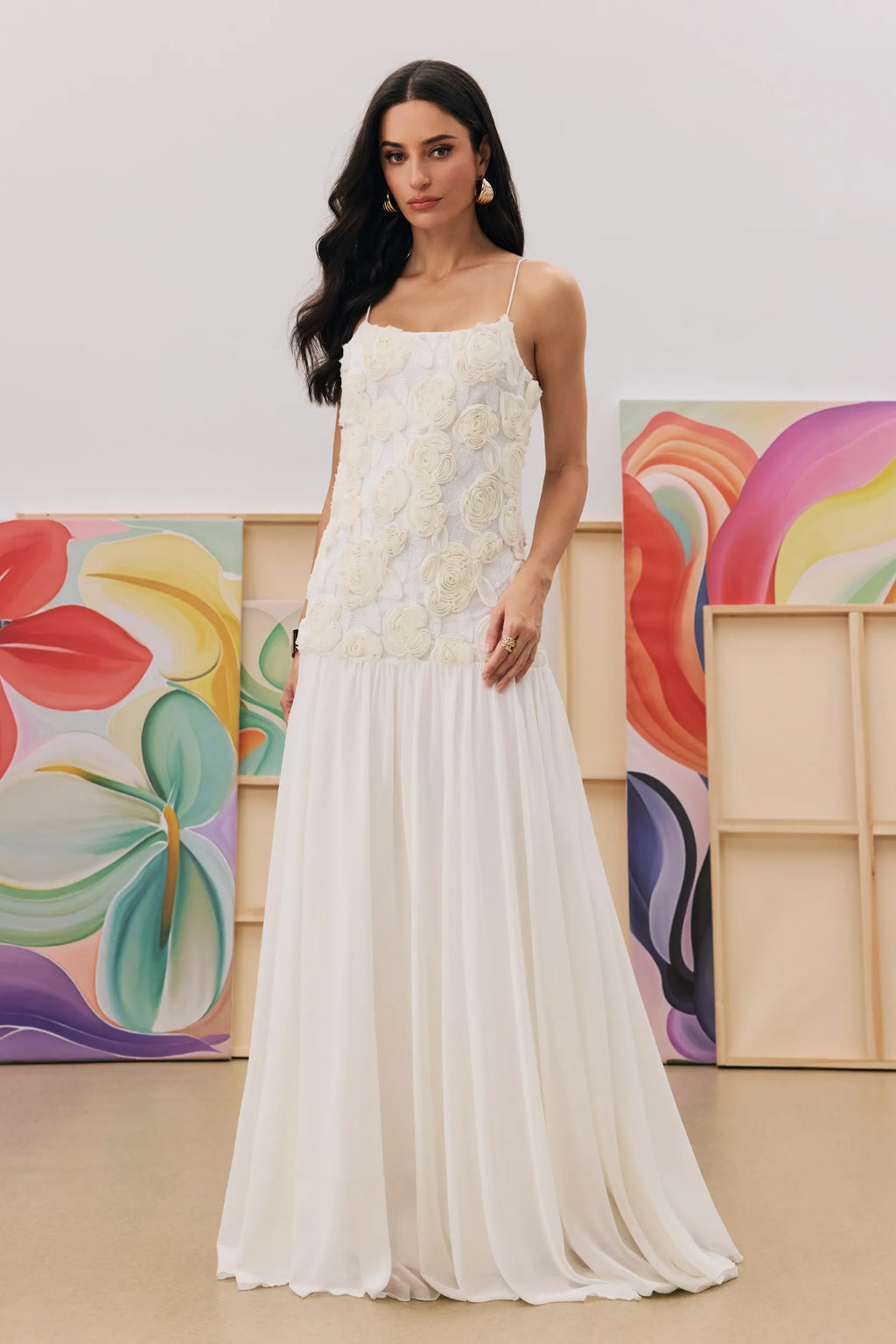 Kynlee - Floral Pleated Chiffon Maxi Dress